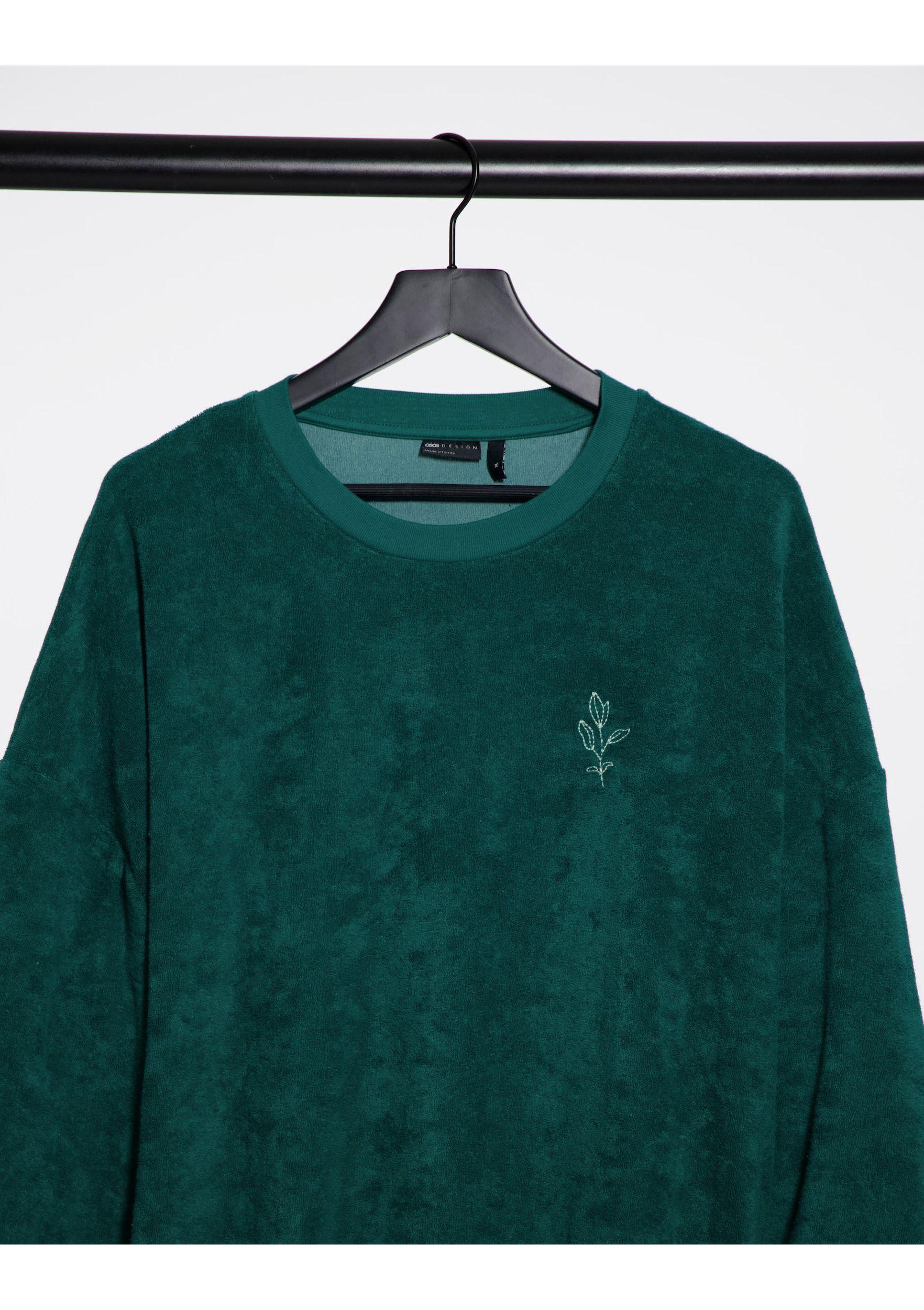 ASOS Oversized Long Sleeve Towelling T-shirt With Chest Embroidery in Green  for Men - Lyst