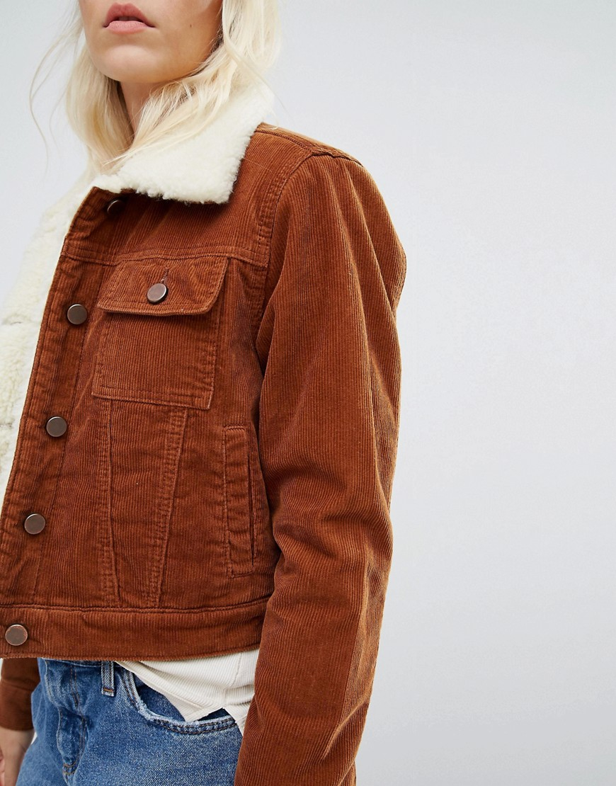 ASOS Fauxshearling Lined Corduroy Jacket in Brown Lyst