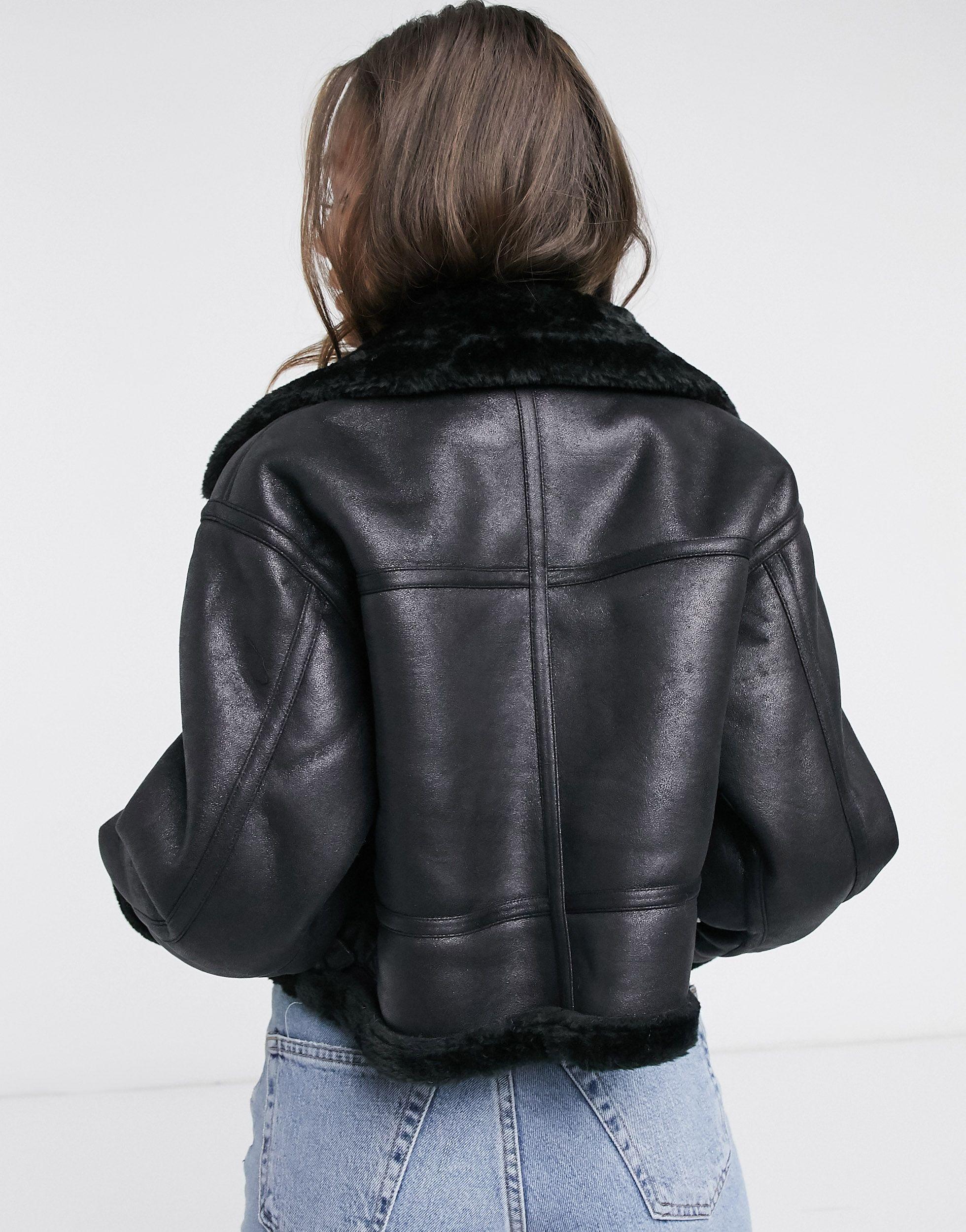 cropped black aviator jacket