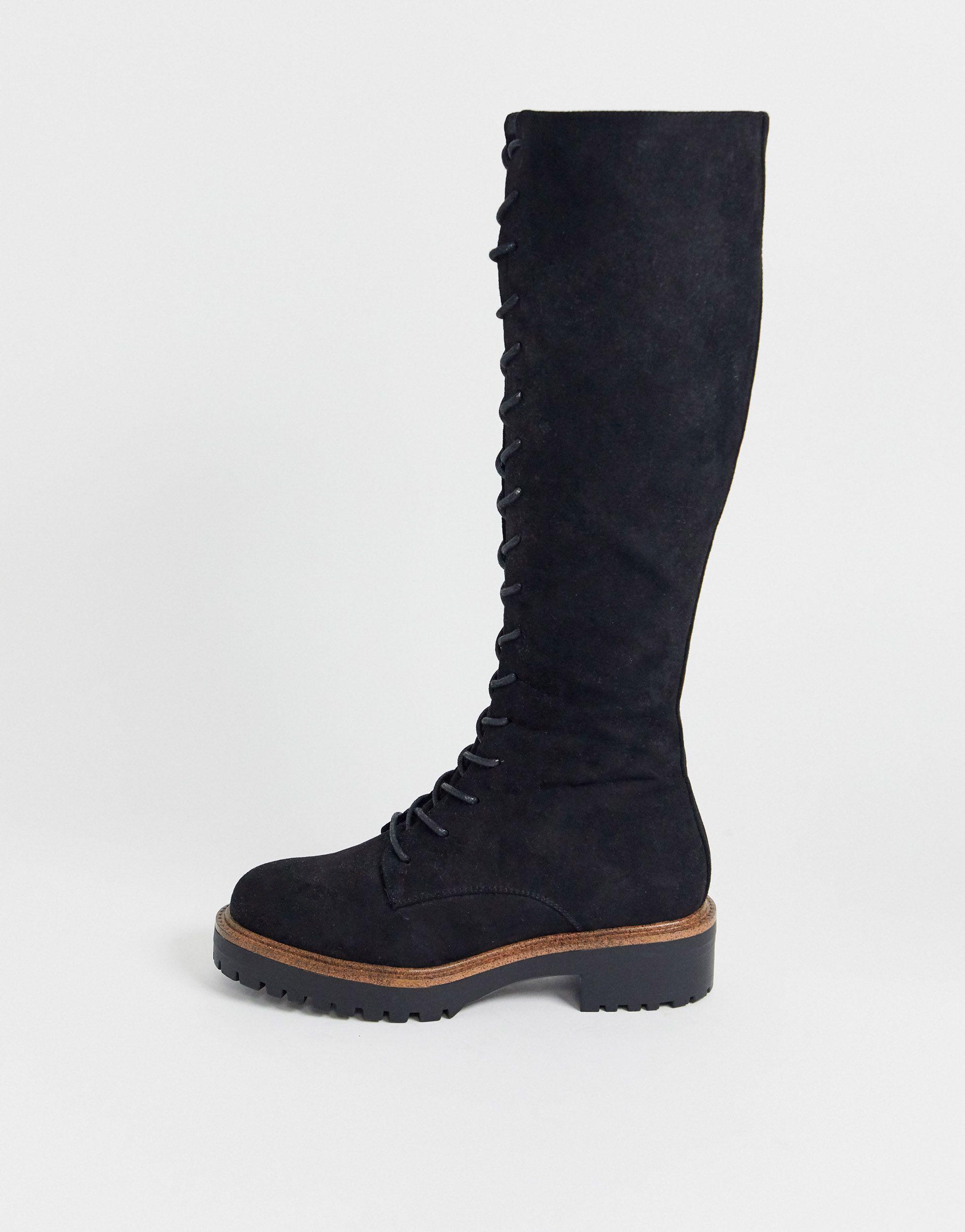 ASOS Courtney Chunky Lace Up Knee High Boots in Black - Lyst