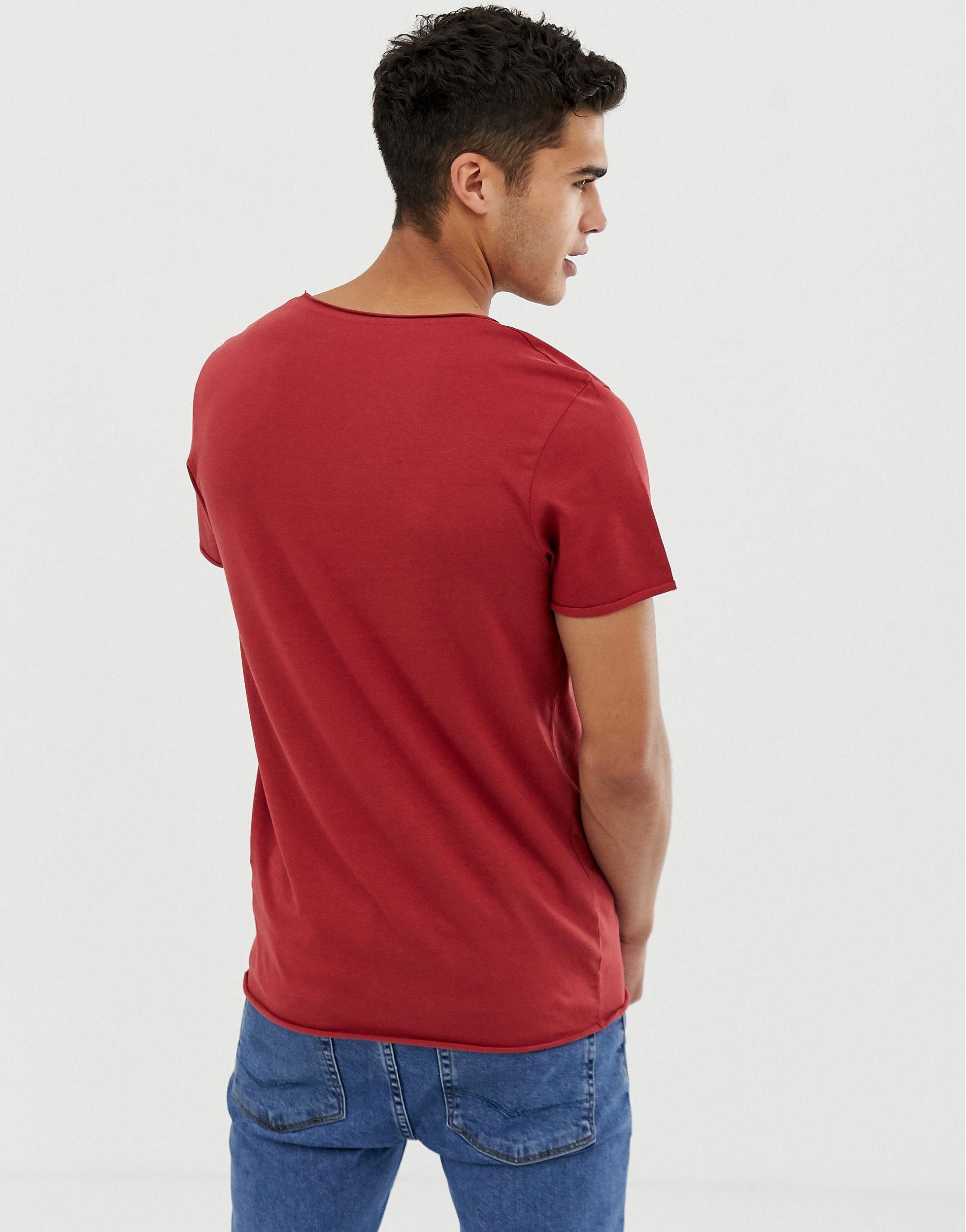 uld Blueprint Saga SELECTED Scoop Neck Rolled Hem T-shirt in Red for Men | Lyst