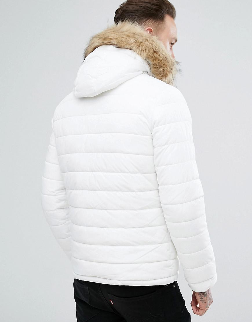 Schott Nyc Rocky 2 Puffer Bomber Hooded Detachable Faux Fur Trim Slim Fit  In White for Men | Lyst