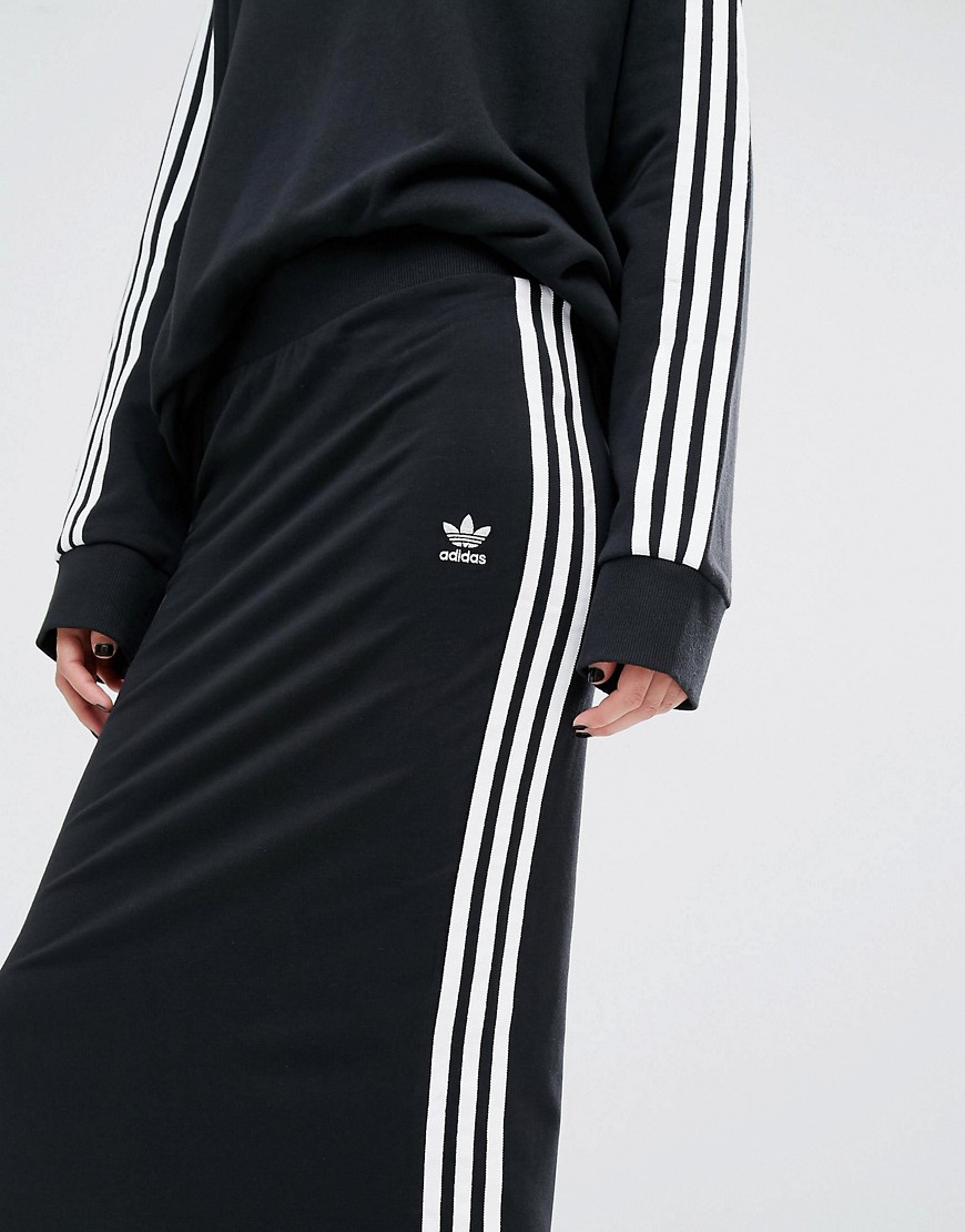 Lyst - adidas Originals Originals Three Stripe Maxi Skirt in Black