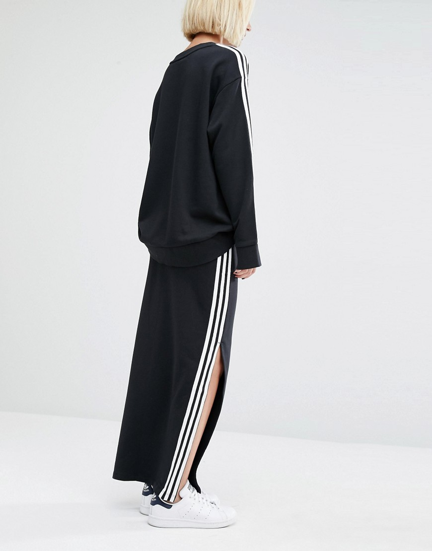 adidas Originals Cotton Originals Three Stripe Maxi Skirt in Black - Lyst