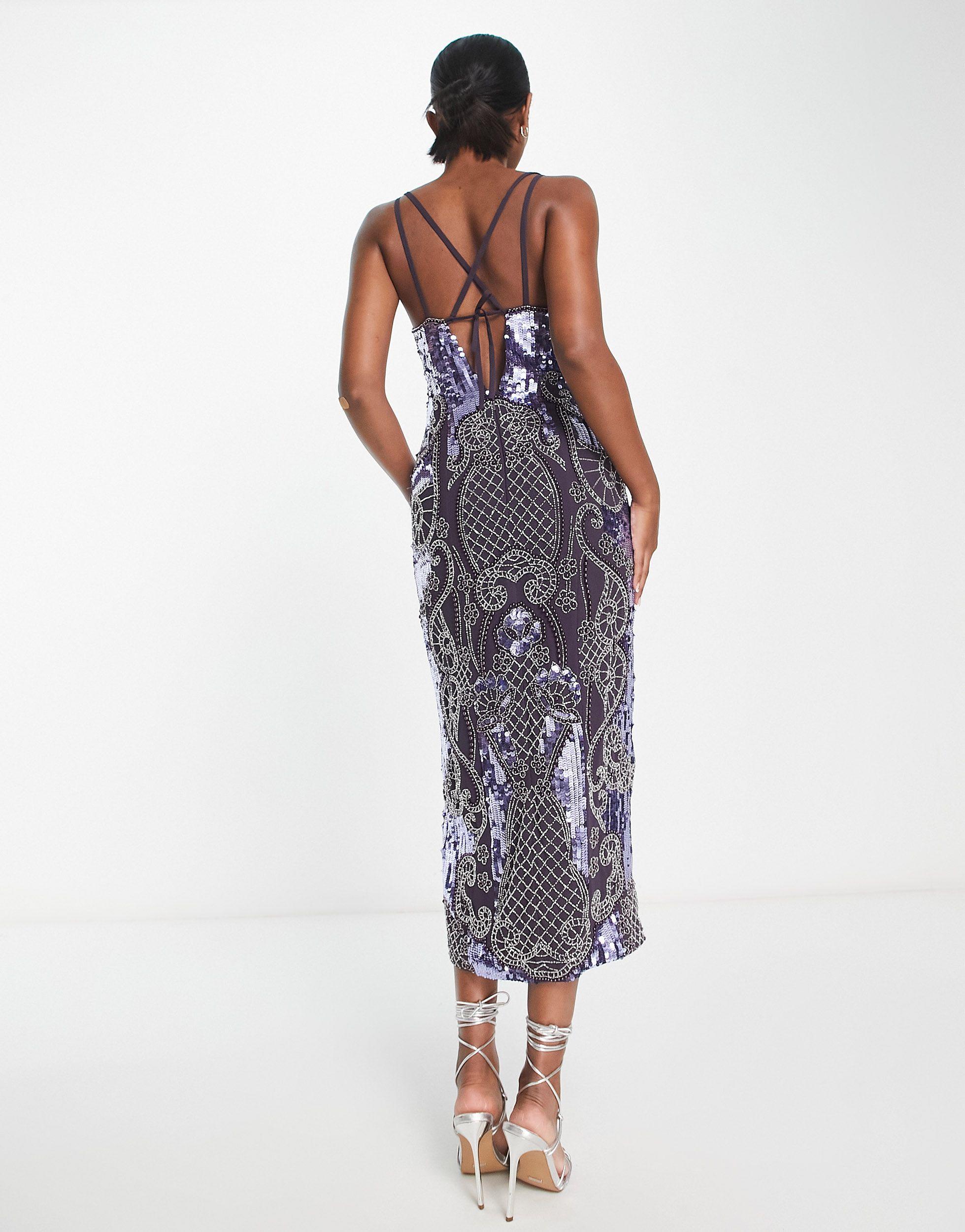 ASOS Strappy Midi Dress With Floral Embellished Artwork And Pearl