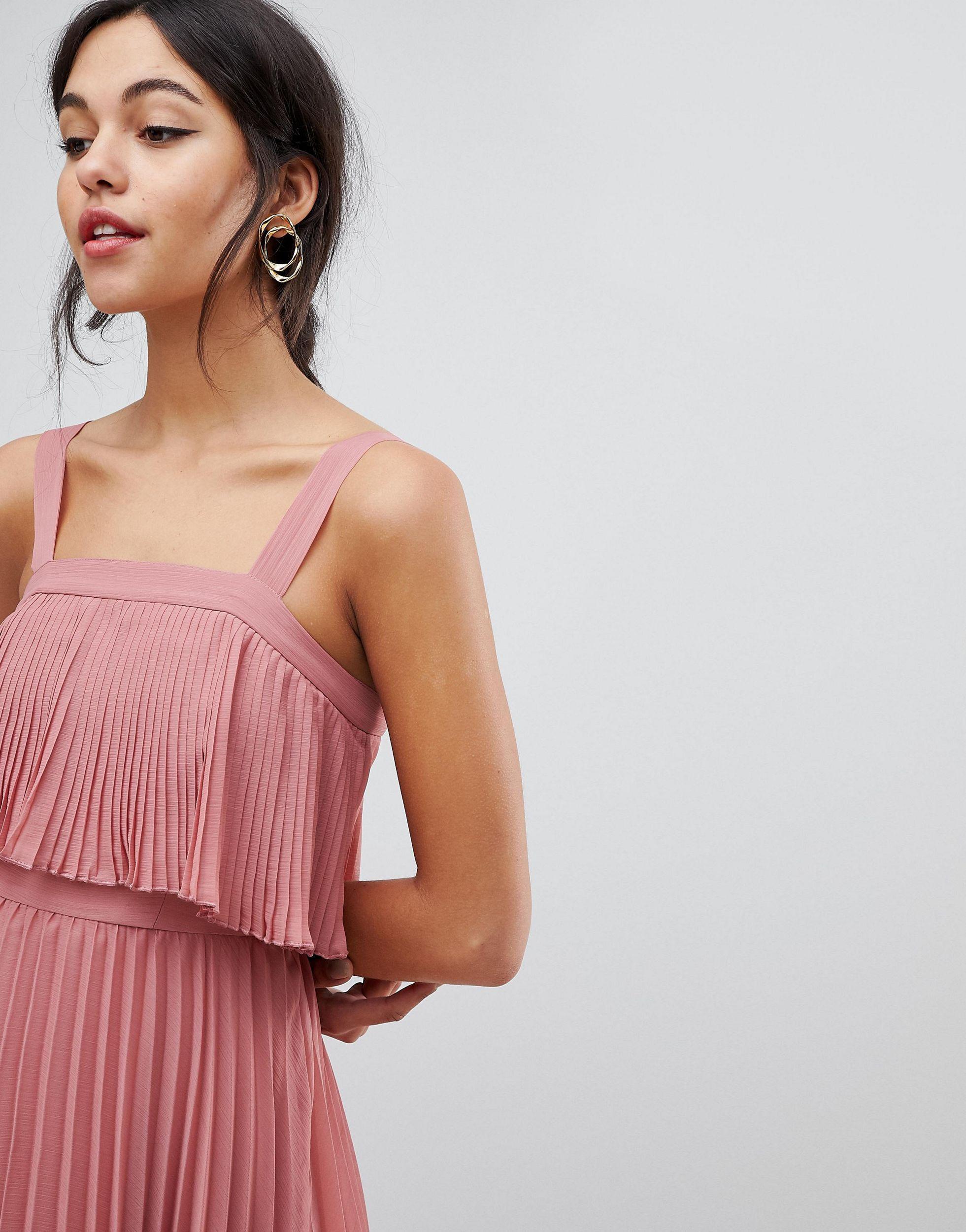 double layer pleated cami midi dress