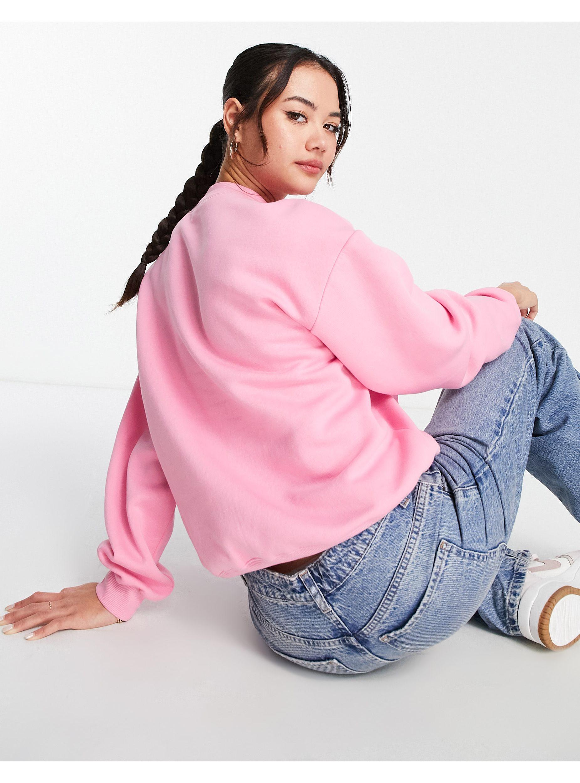 Monki Sweatshirt With Heart Embroidery in Pink | Lyst