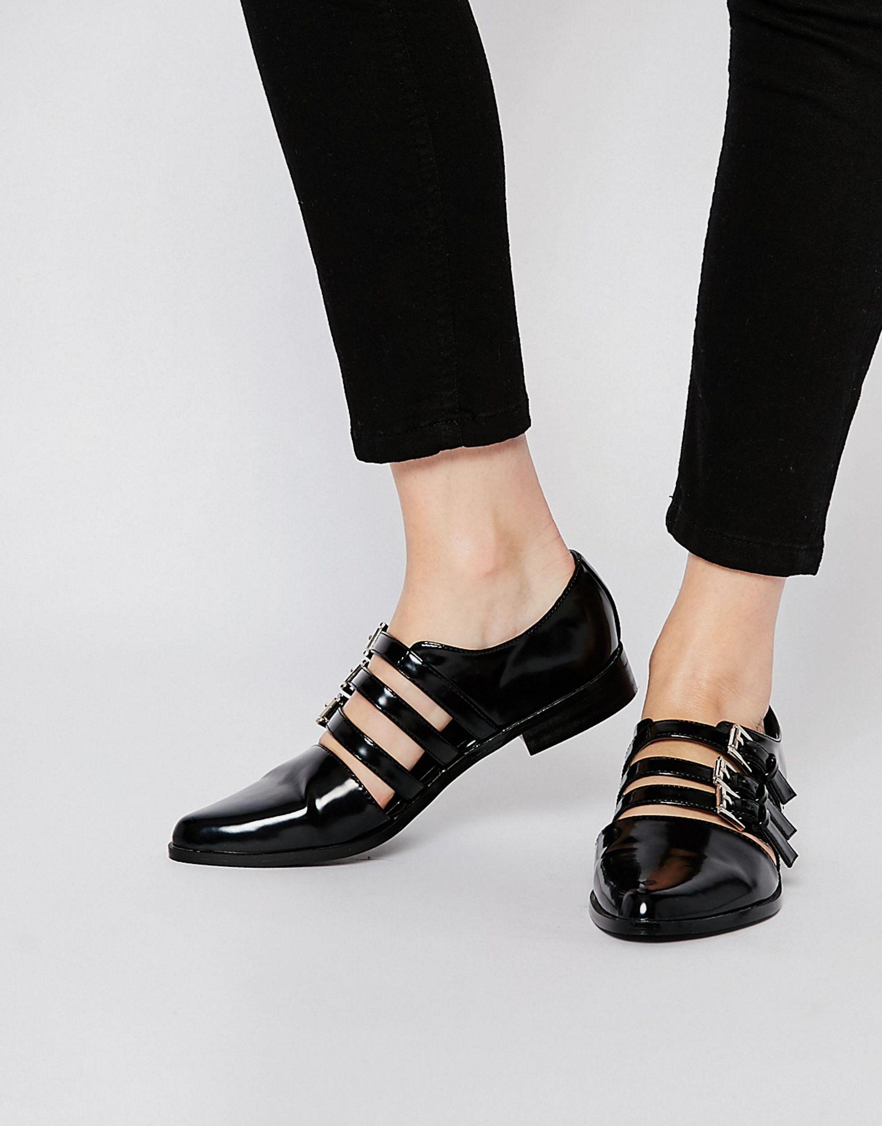 ASOS Leather Magic Trick Flat Shoes in Black - Lyst