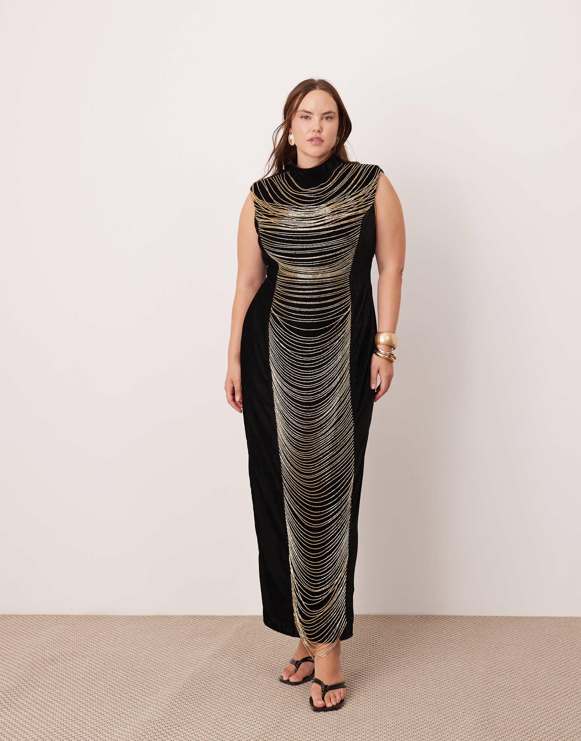 ASOS Curve Velvet Embellished Contour Draped Fringe High Neck Midi Dress in Black | Lyst ASOS Curve Velvet Embellished Contour Draped Fringe High Neck Midi Dress in Black | Lyst