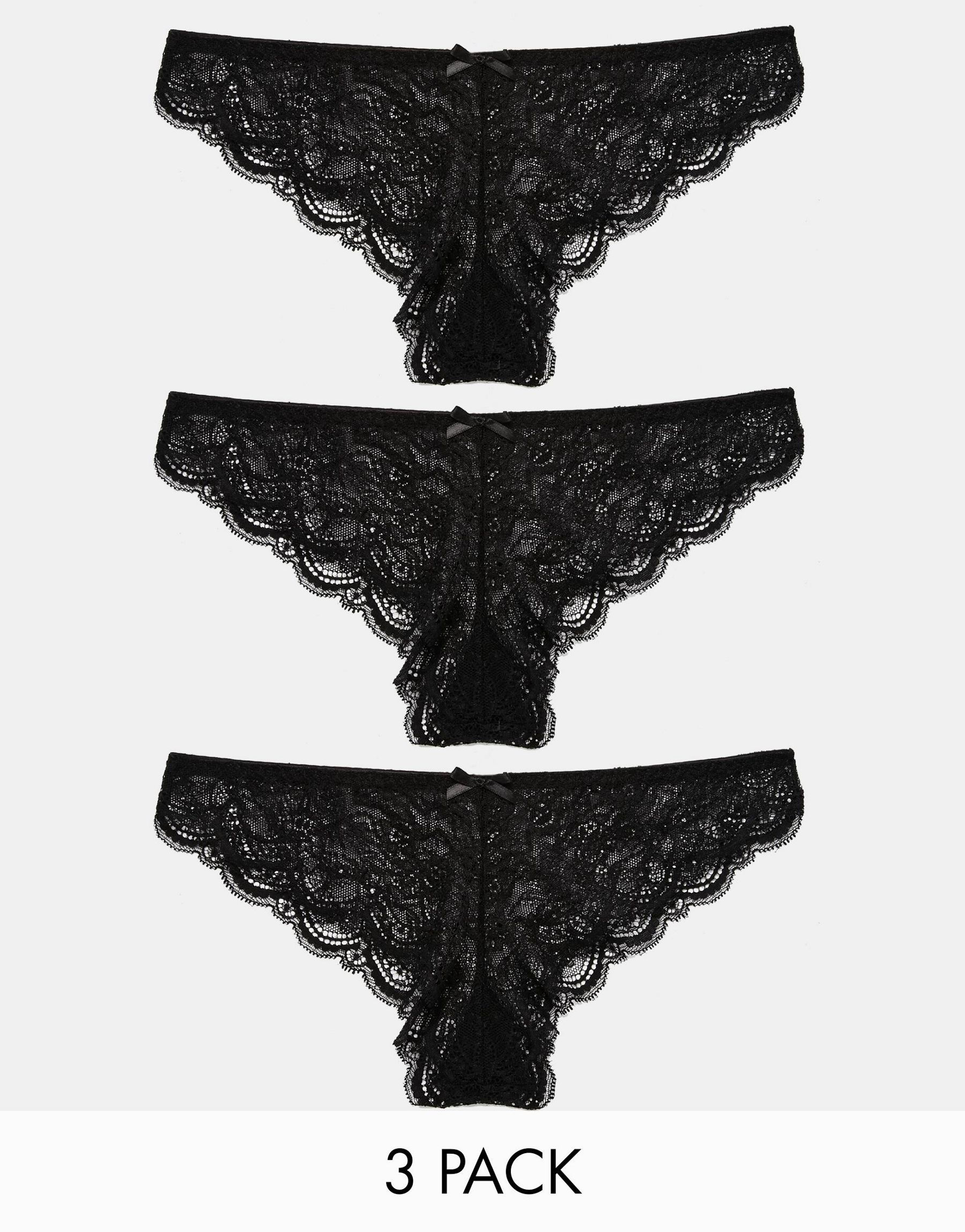 Asos 3 Pack Pretty Lace Brazilian Pants in Black Lyst