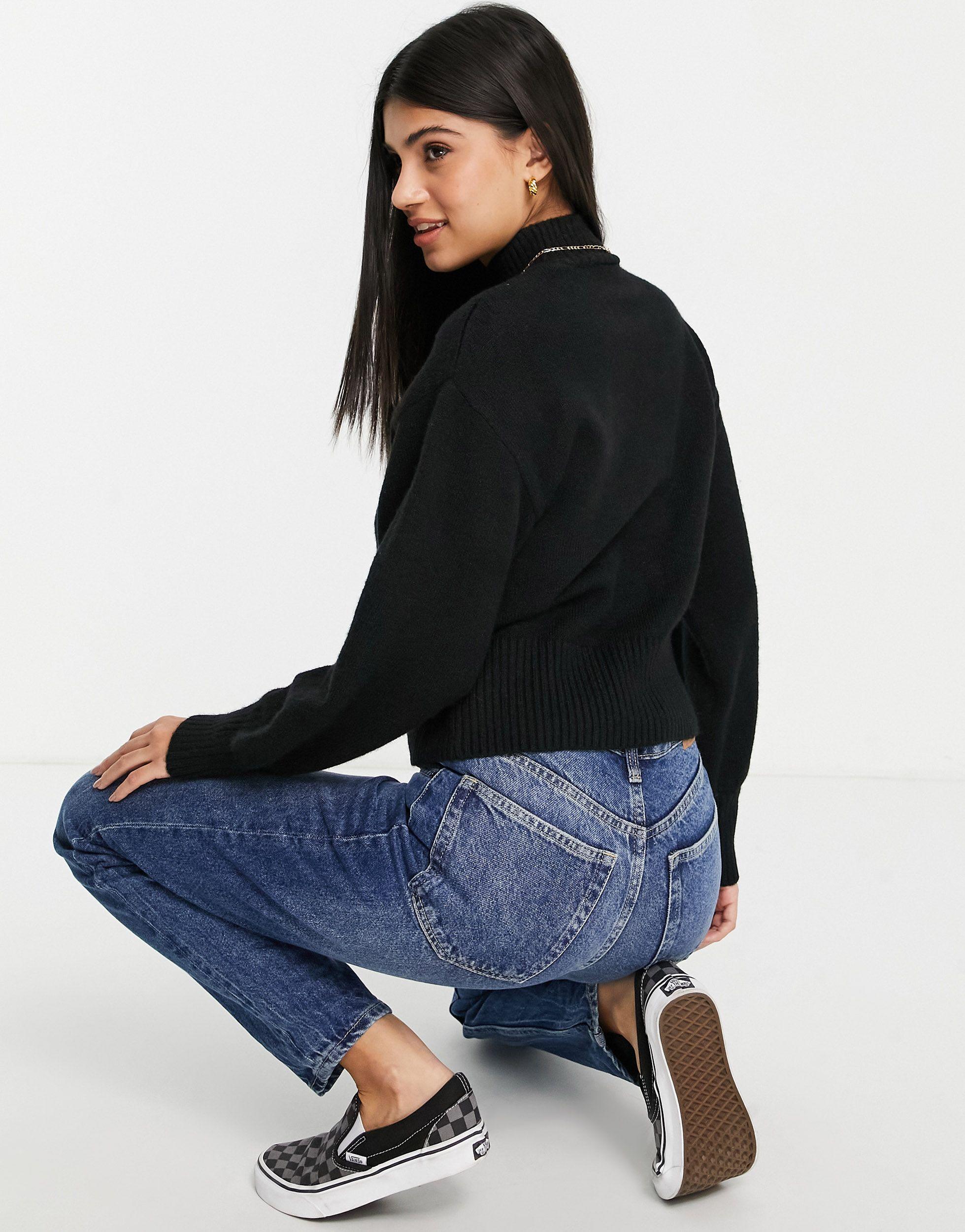 Monki High Neck Knitted Jumper in Black 