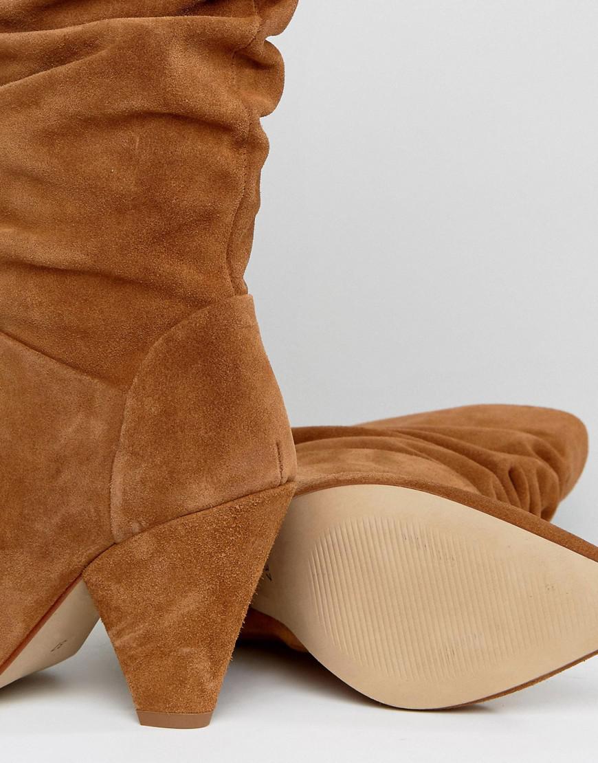 ASOS Cianna Suede Slouch Cone Heel Boots in Brown | Lyst