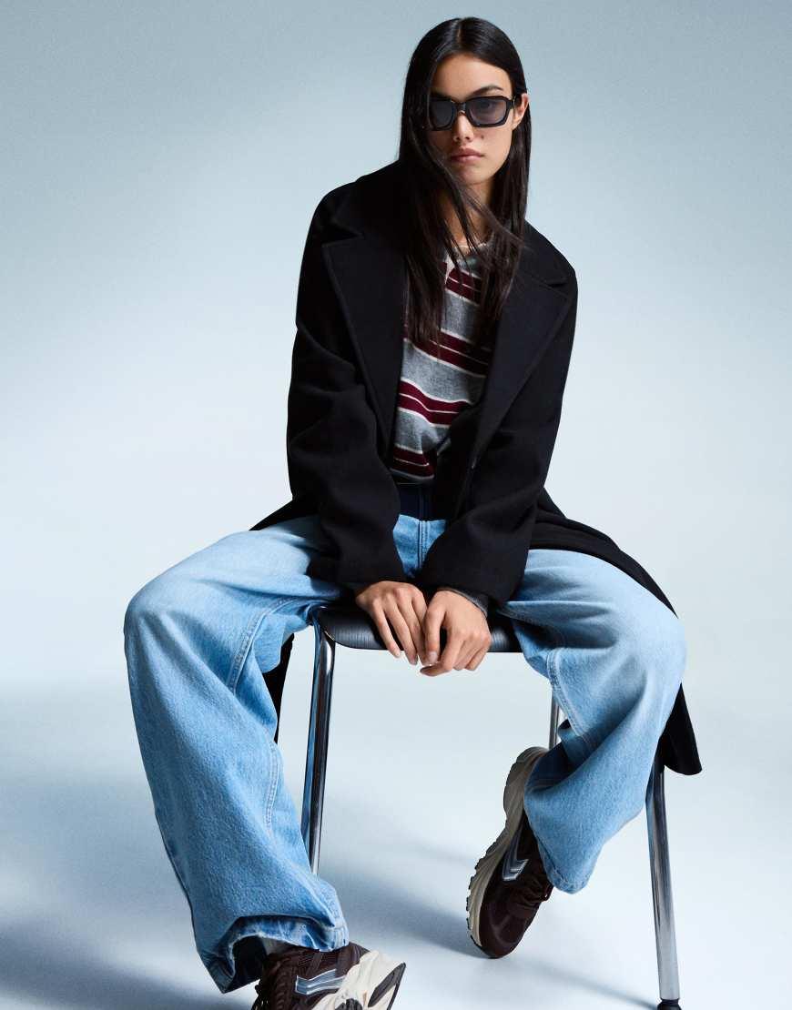 Bershka Lange Zachte Jas in het Blauw Lyst NL