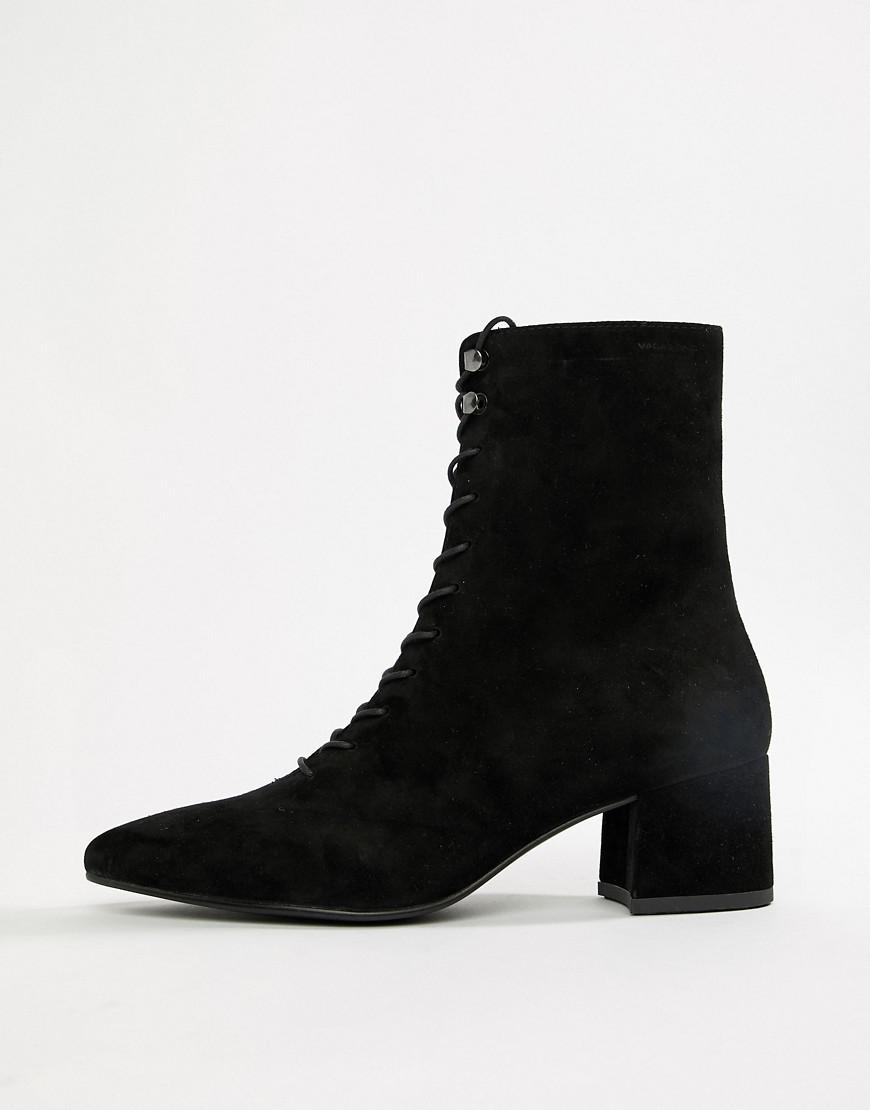 Vagabond Shoemakers Mya Suede Lace Up Victorian Pointed Boot in Black | Lyst