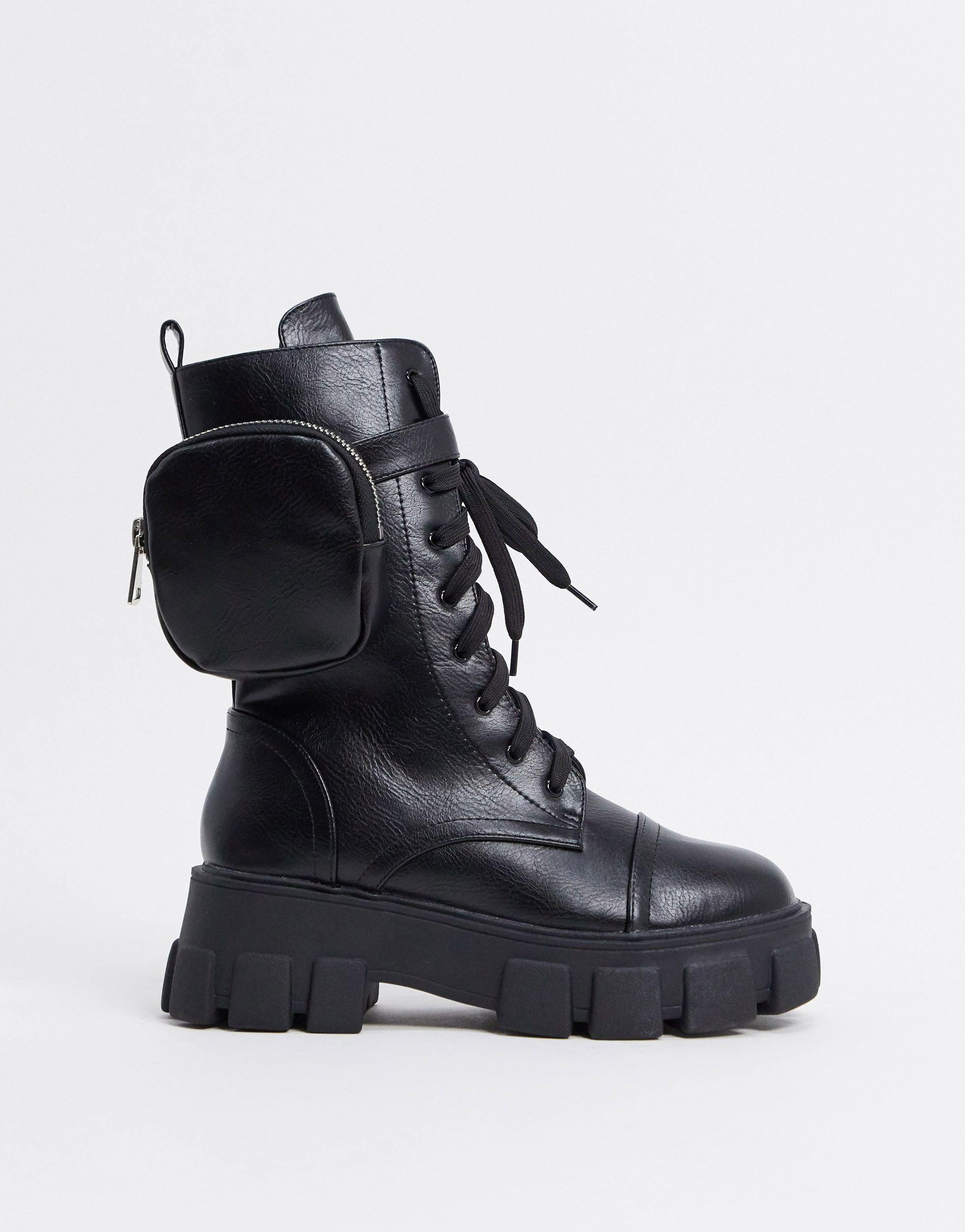 public desire intention chunky calf boot with pouch in black