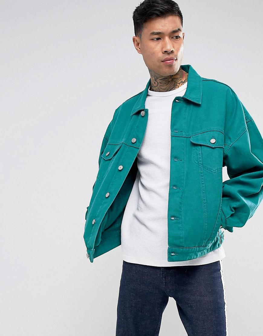 ASOS Oversized Denim Jacket In Teal in Green for Men | Lyst