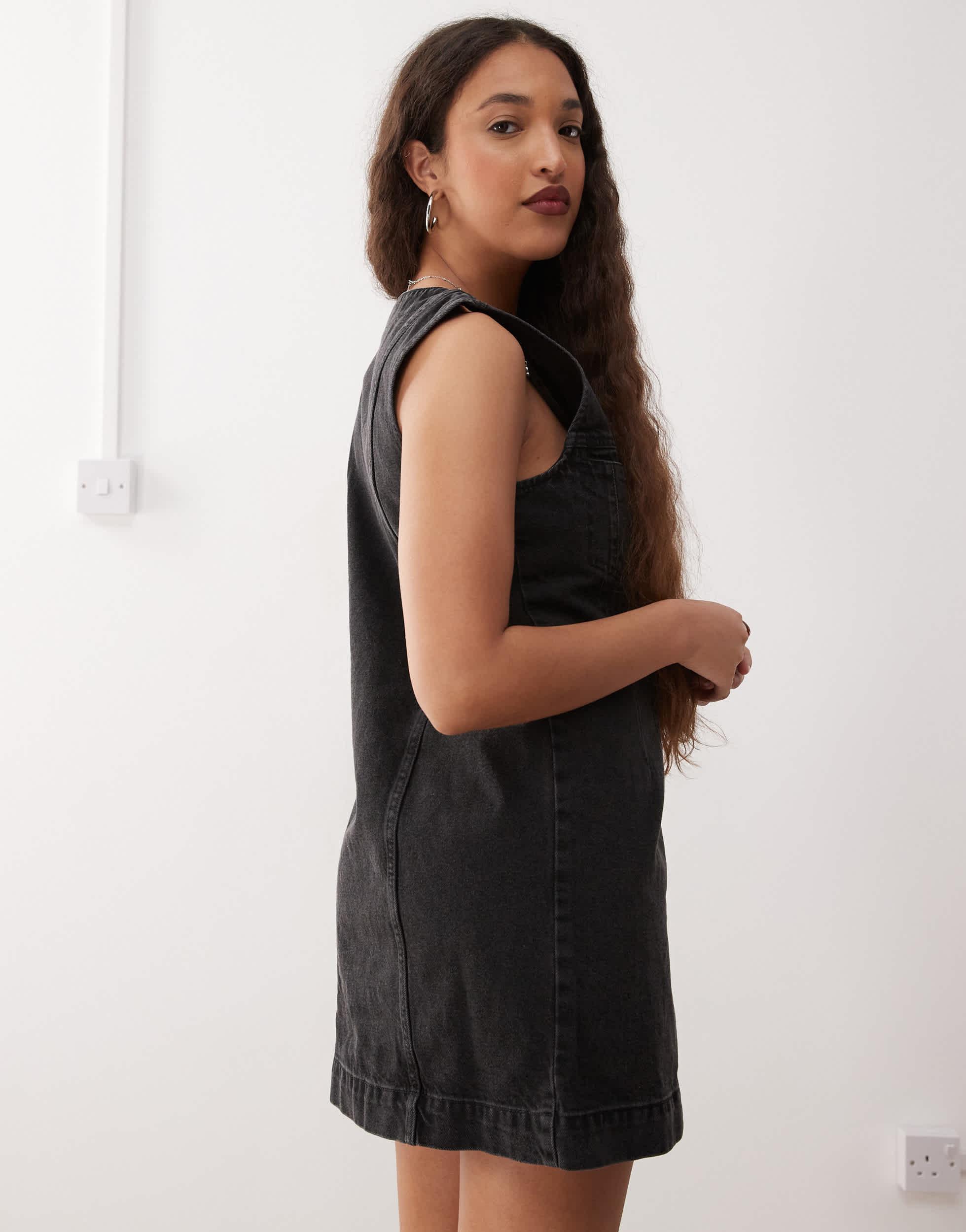 Noisy May Denim Waistcoat Mini Dress in Black | Lyst