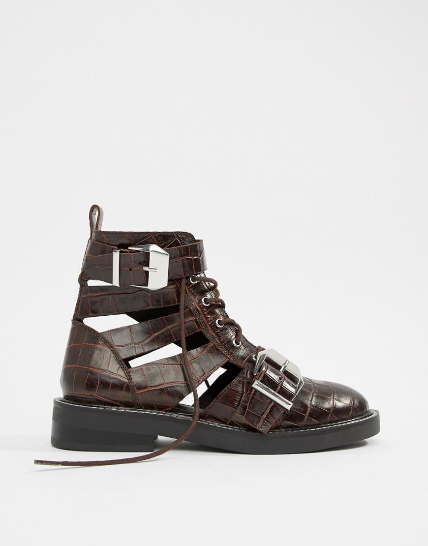 asos design premium archer leather cut out ankle boots