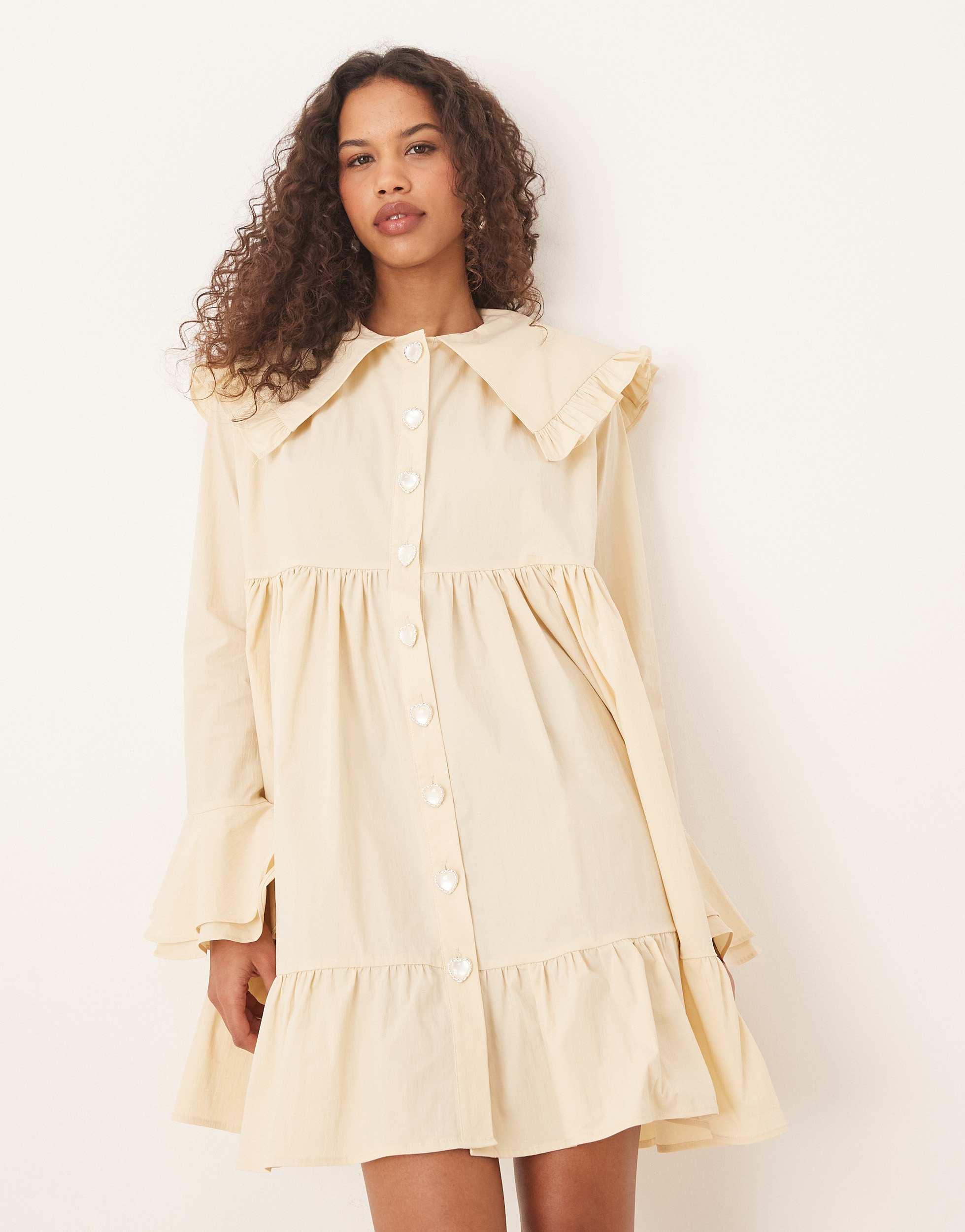 sister jane oversized collar corsage mini dress in black Orel Oversized Mini Dress