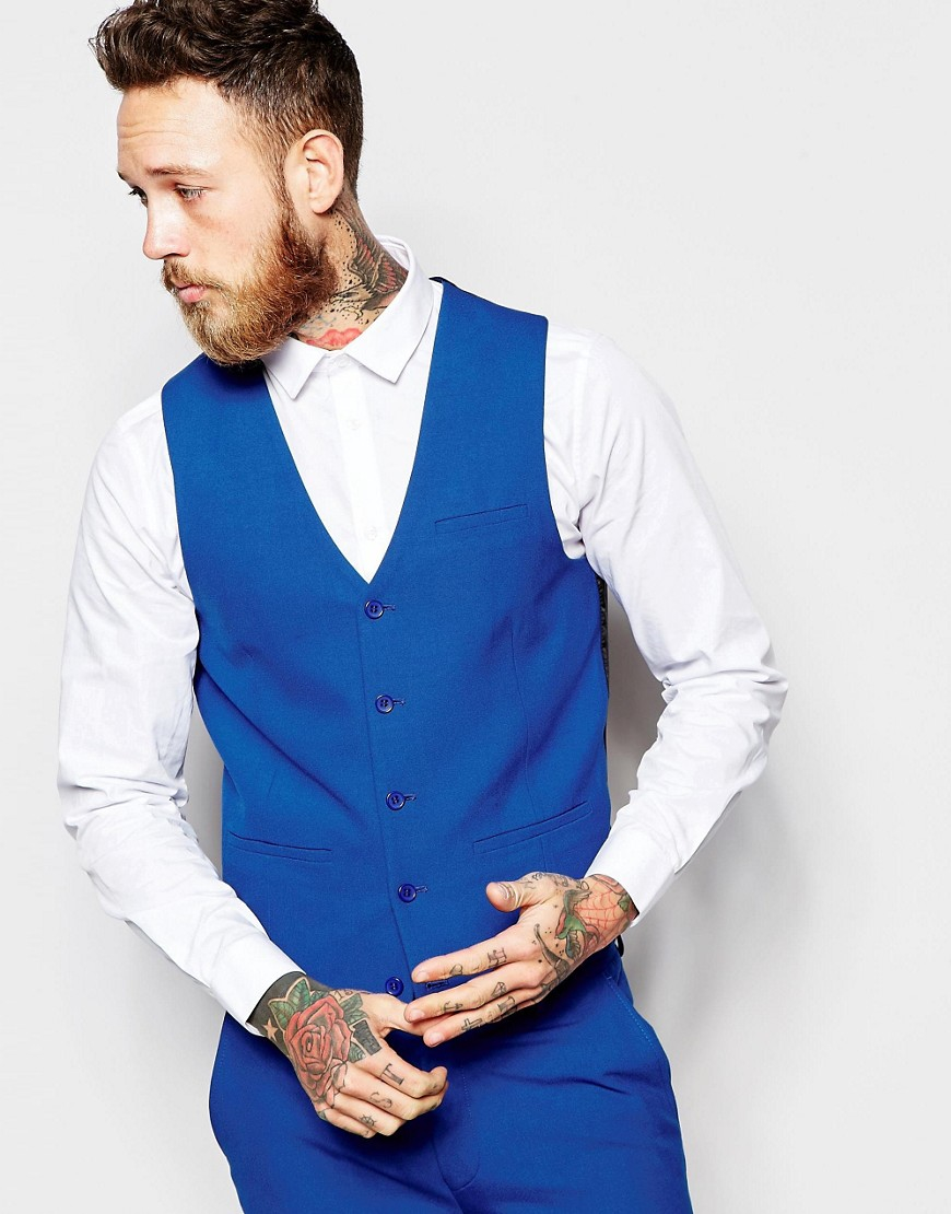 ASOS Synthetic Waistcoat In Blue for Men Lyst