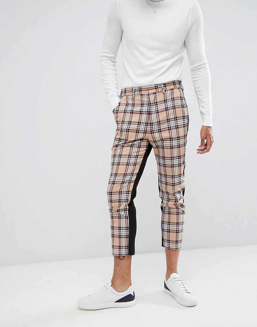 Lyst ASOS Tapered Suit Pants In Camel Check in Natural for Men