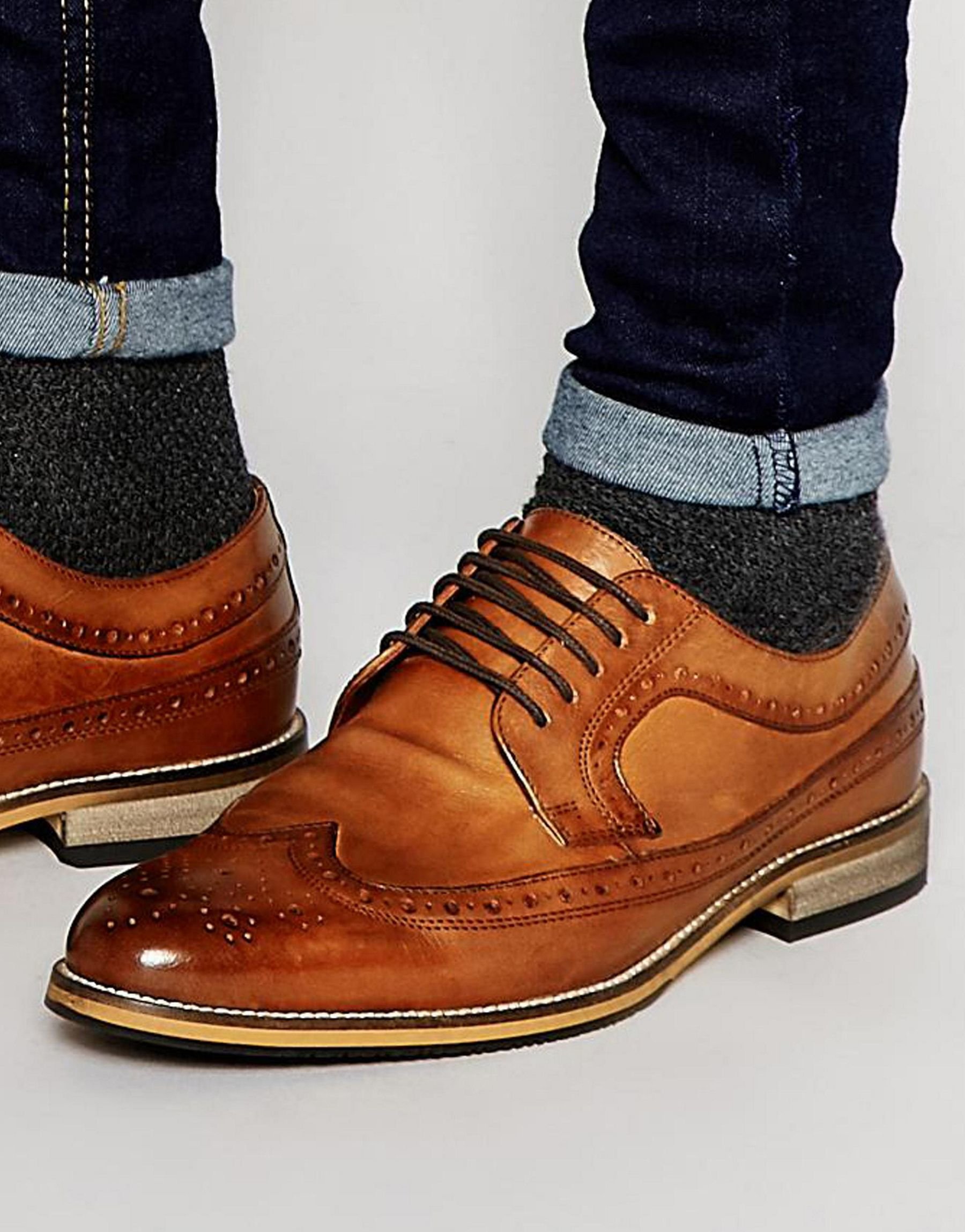 Asos Brogue Shoes In Tan Polished Leather in Brown for Men