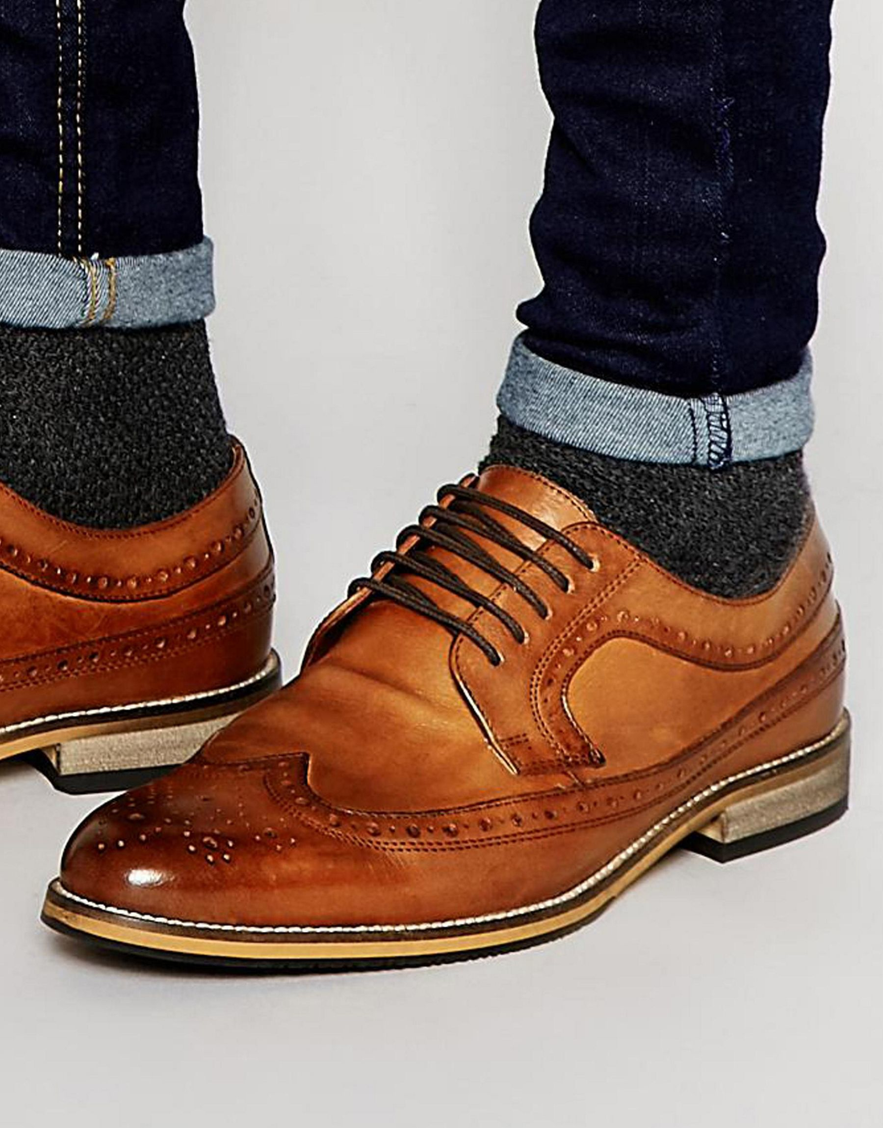 Asos Brogue Shoes In Tan Polished Leather in Brown for Men | Lyst