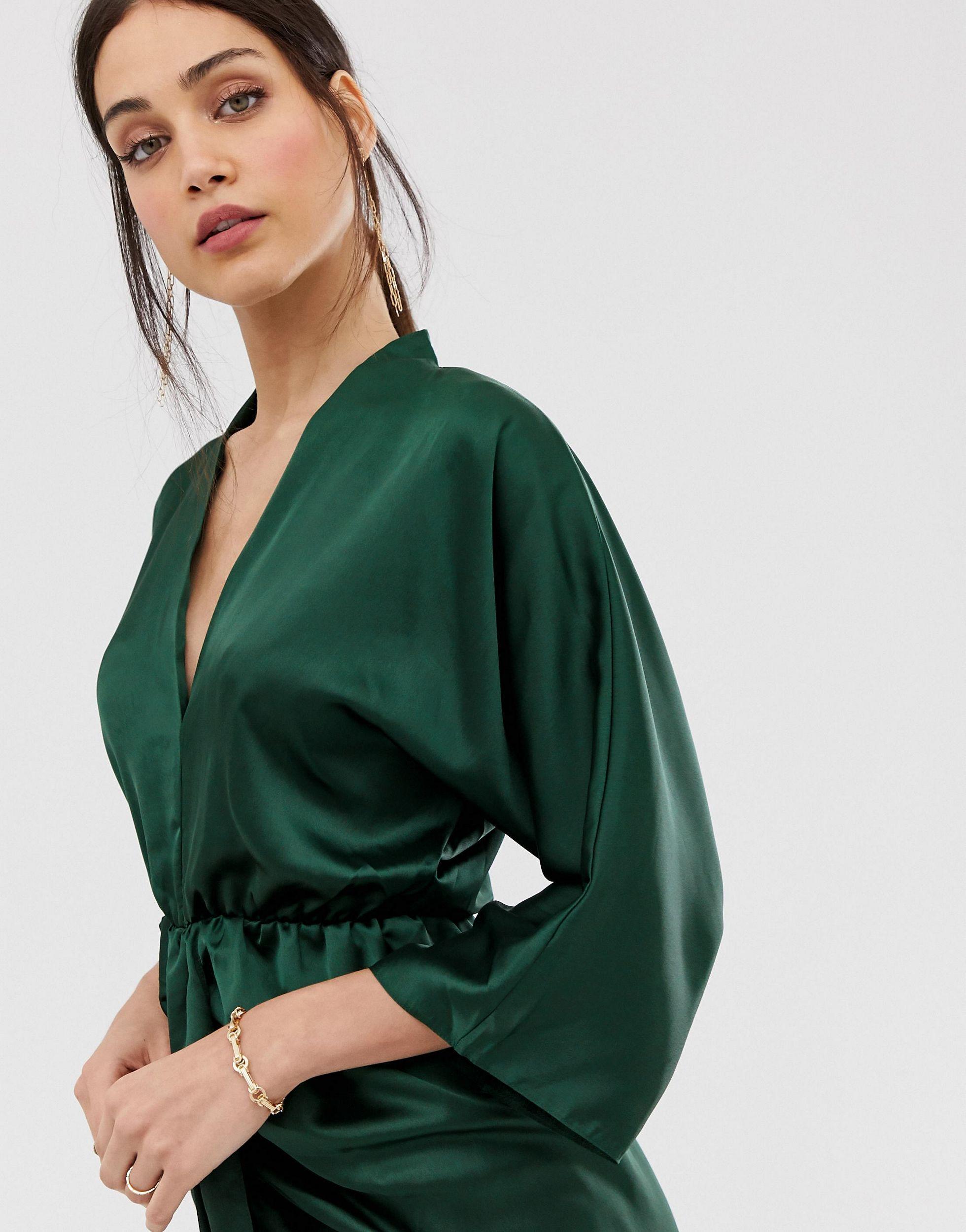 AX Paris Satijnen Midi-jurk in het Groen | Lyst NL