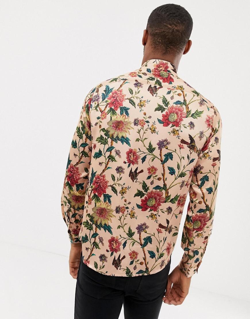 ASOS Regular Fit Shirt With Floral Print In Pink Satin for Men Lyst