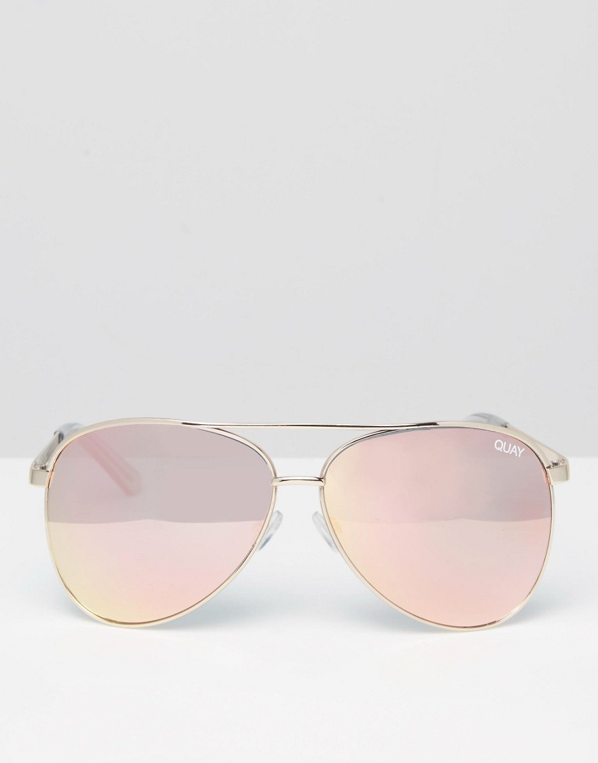 Quay Vivienne Rose Gold Metal Aviator Sunglasses in
