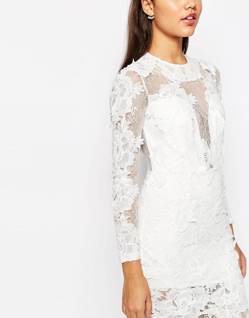 Asos Bridal Lace 3d Floral Fishtail Maxi Dress In White Lyst