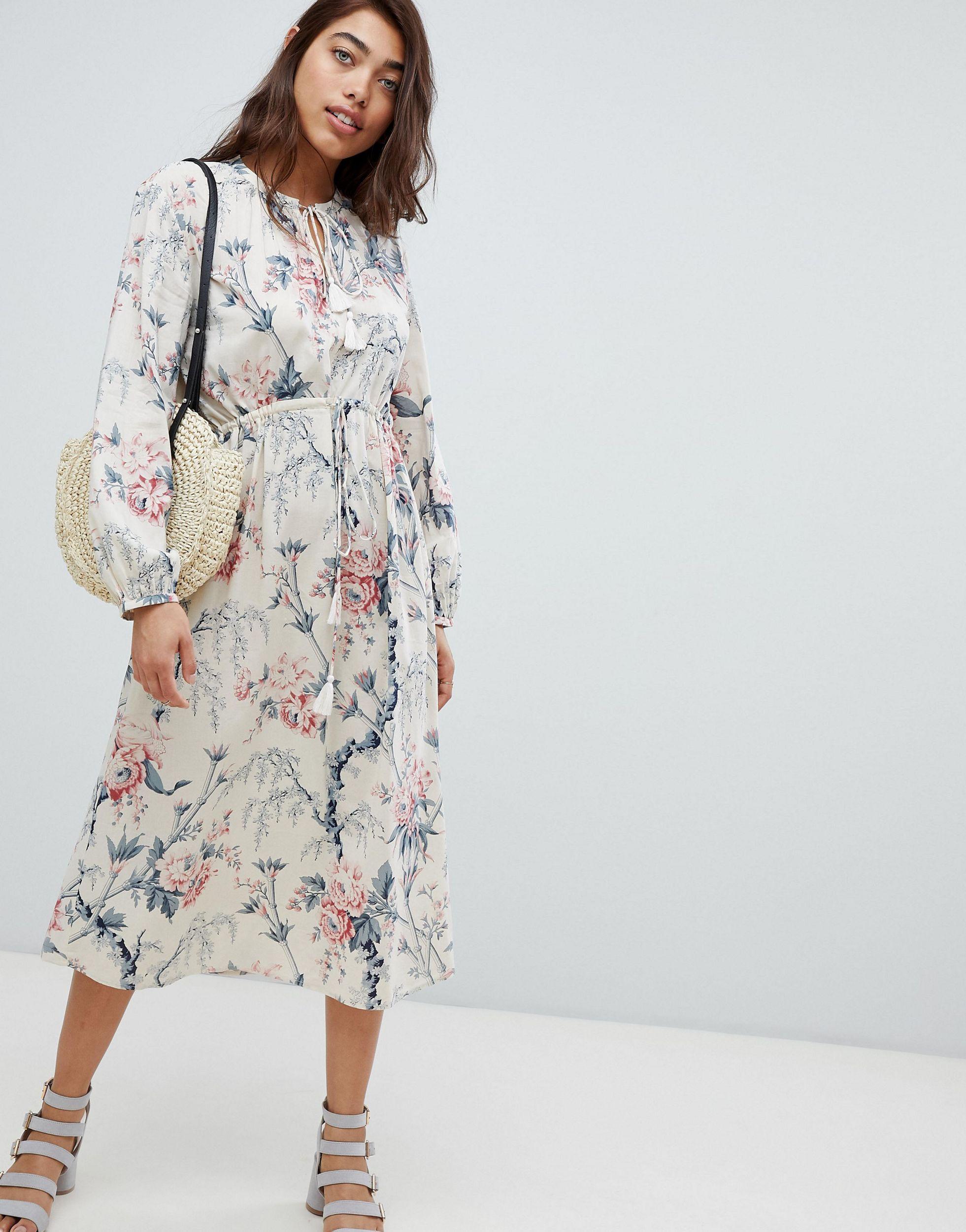 warehouse red floral midi tea dress