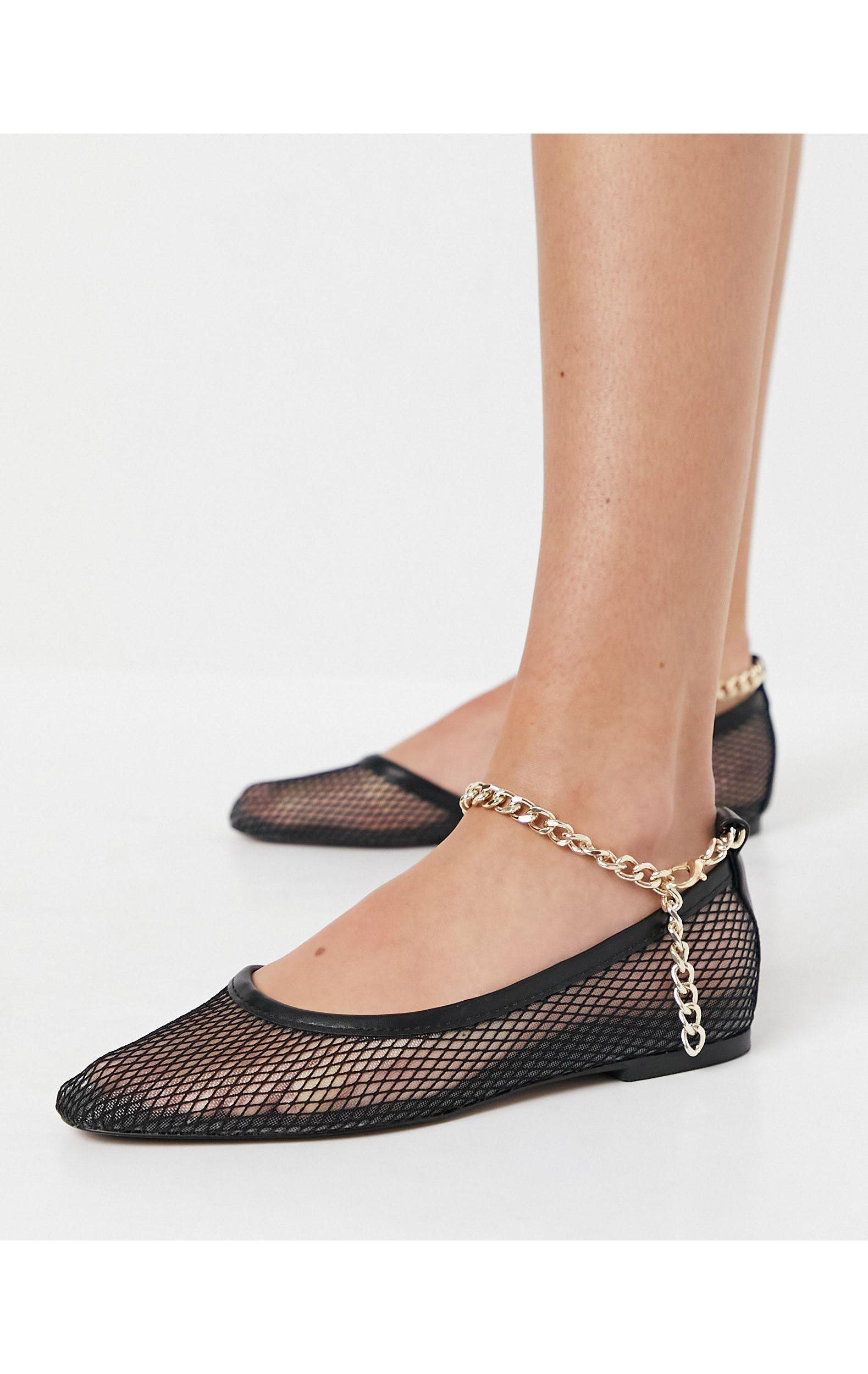 ASOS Largo Mesh Ballet Flats With Gold Chain in Black | Lyst