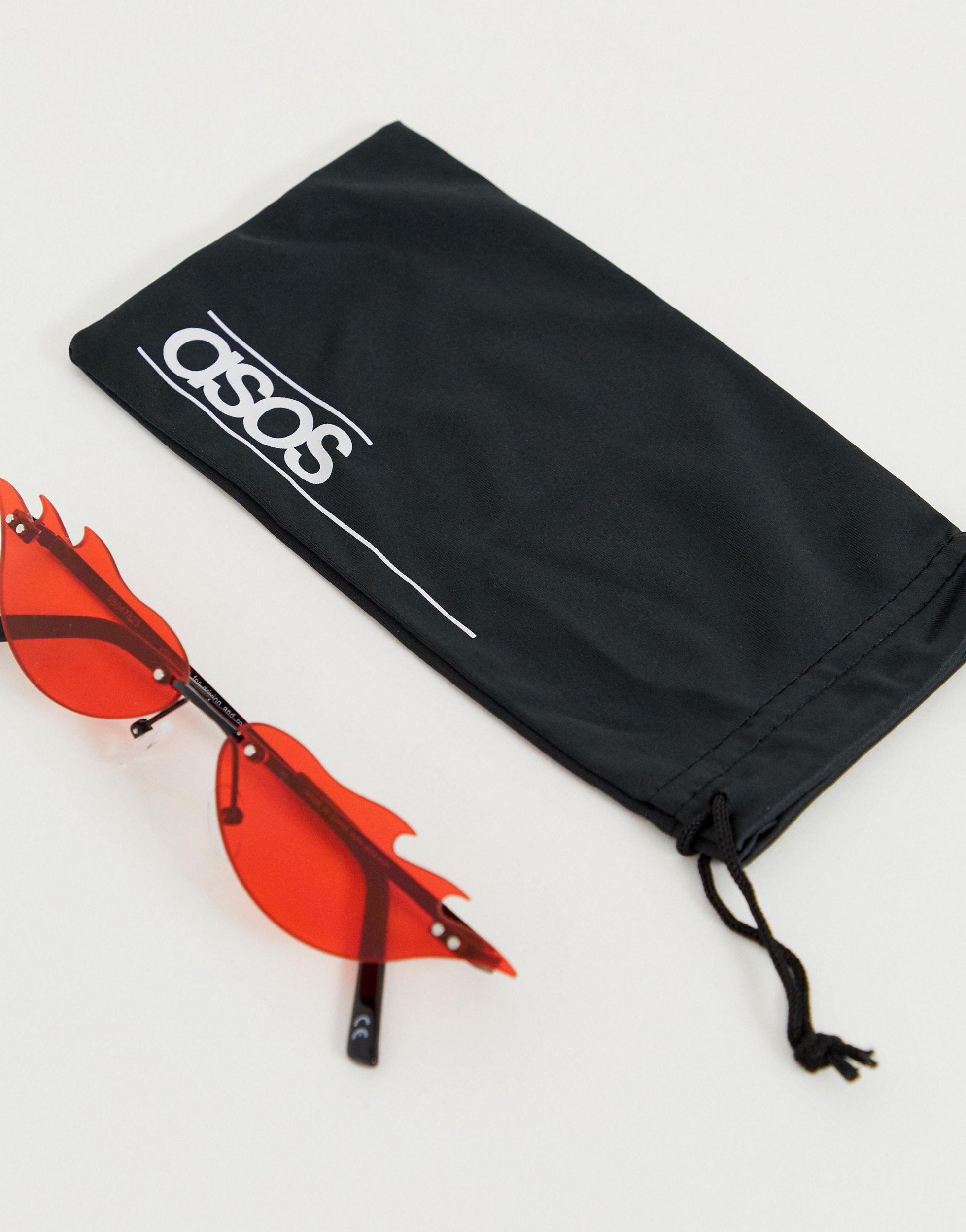 Occhiali alla moda con lenti rosse e design a fiammeASOS in Denim di colore  Nero | Lyst