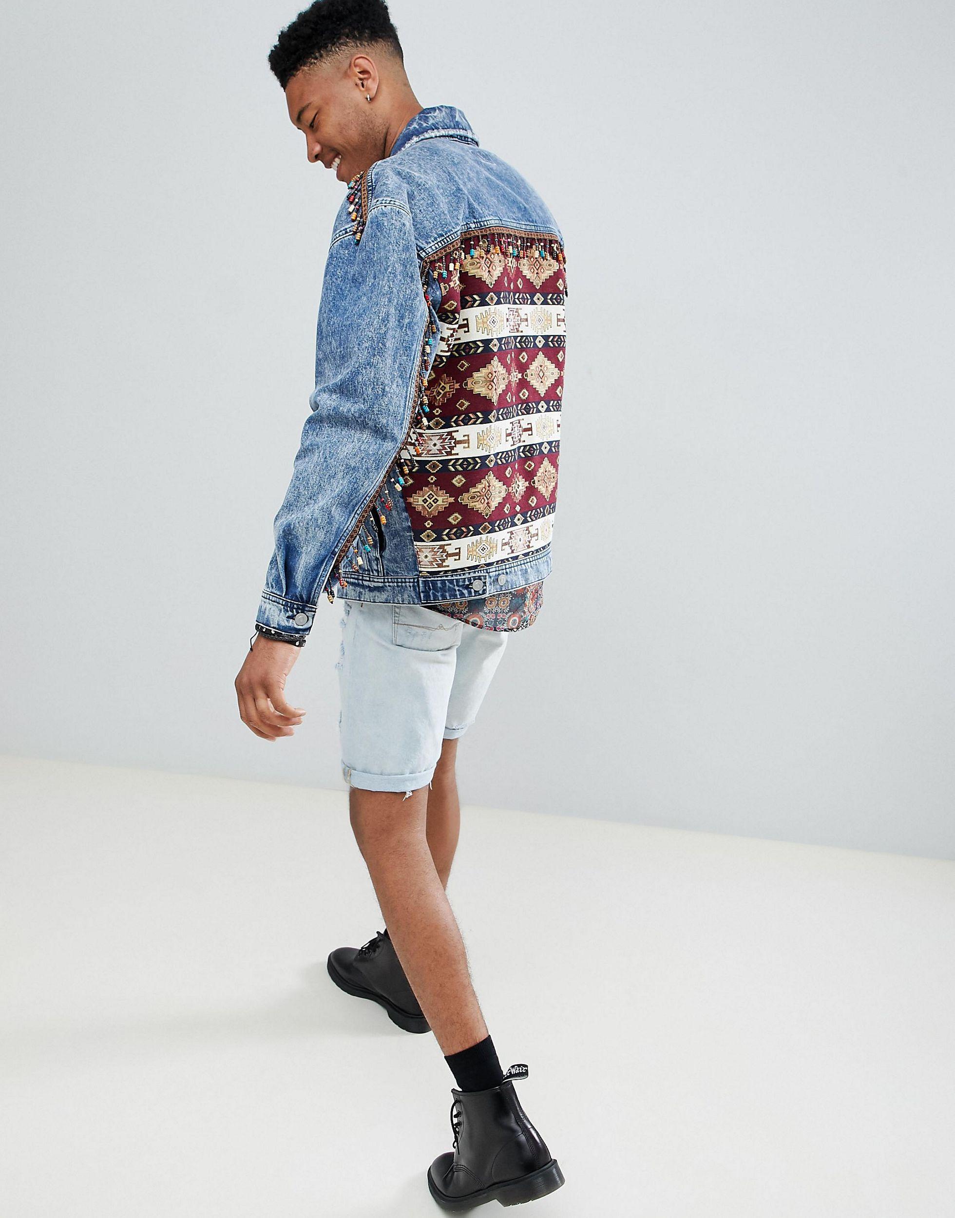 ASOS Tall – Oversize-Jeansjacke mit Print hinten und Perlenbesatz in Blau  für Herren | Lyst DE