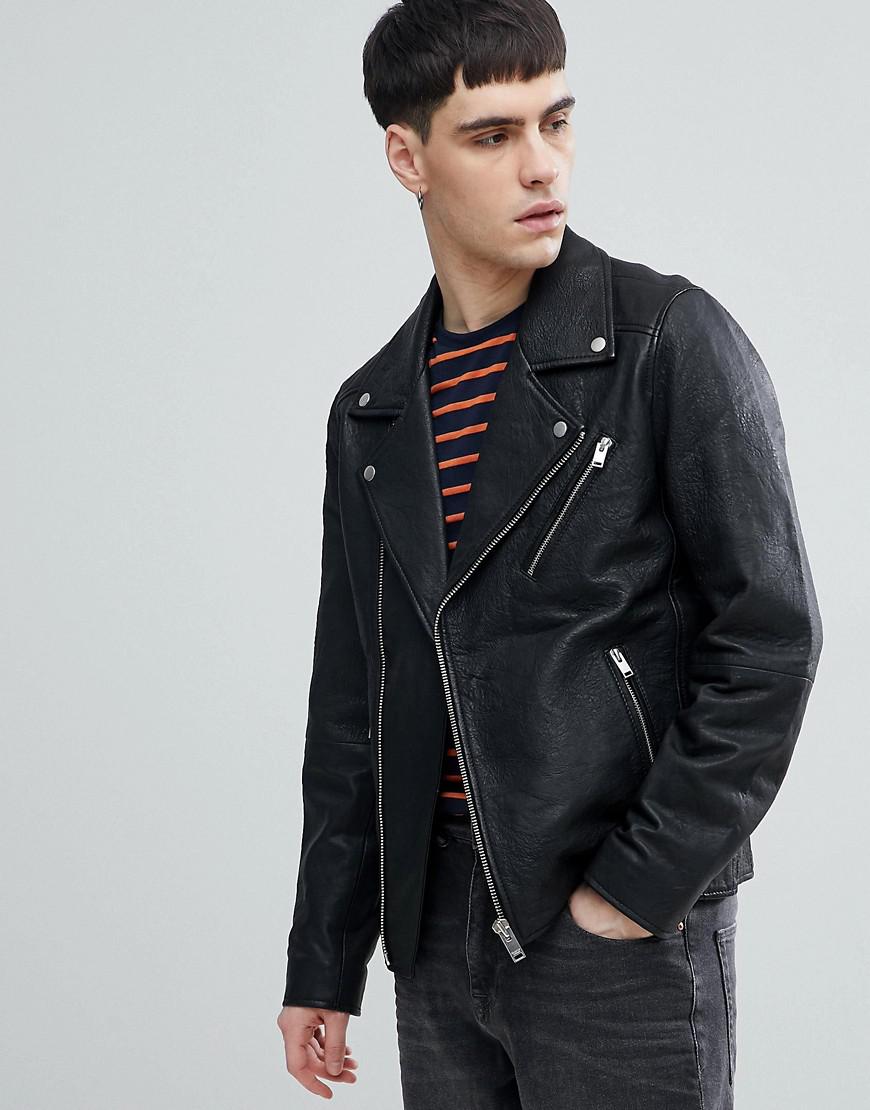 SELECTED Leather Biker Jacket in Black for Men - Lyst
