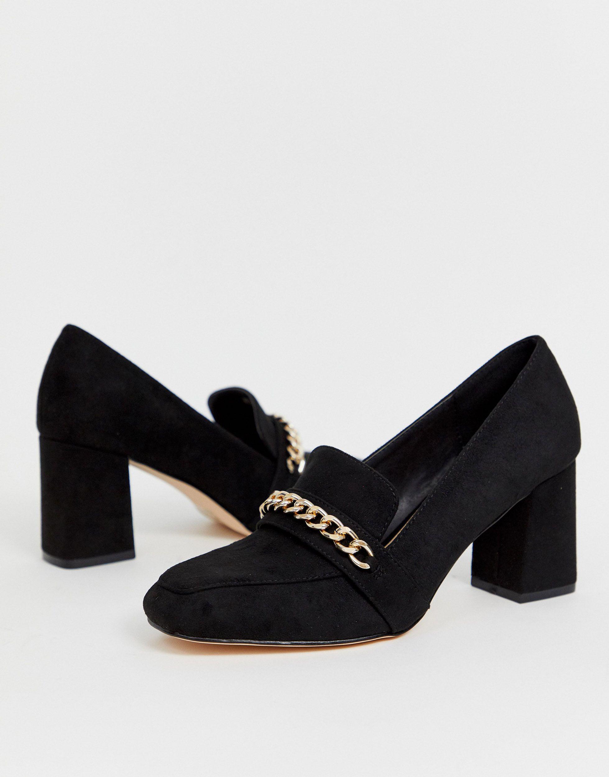 London Rebel Loafer Met Hak En Gouden Ketting in het Zwart | Lyst NL