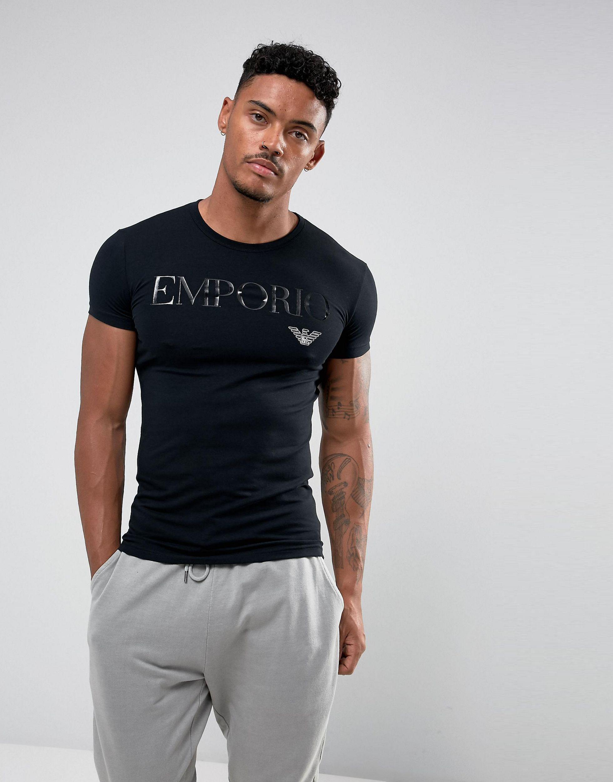 Emporio Armani Loungewear Text Logo Lounge T-shirt in Black for Men | Lyst  Canada