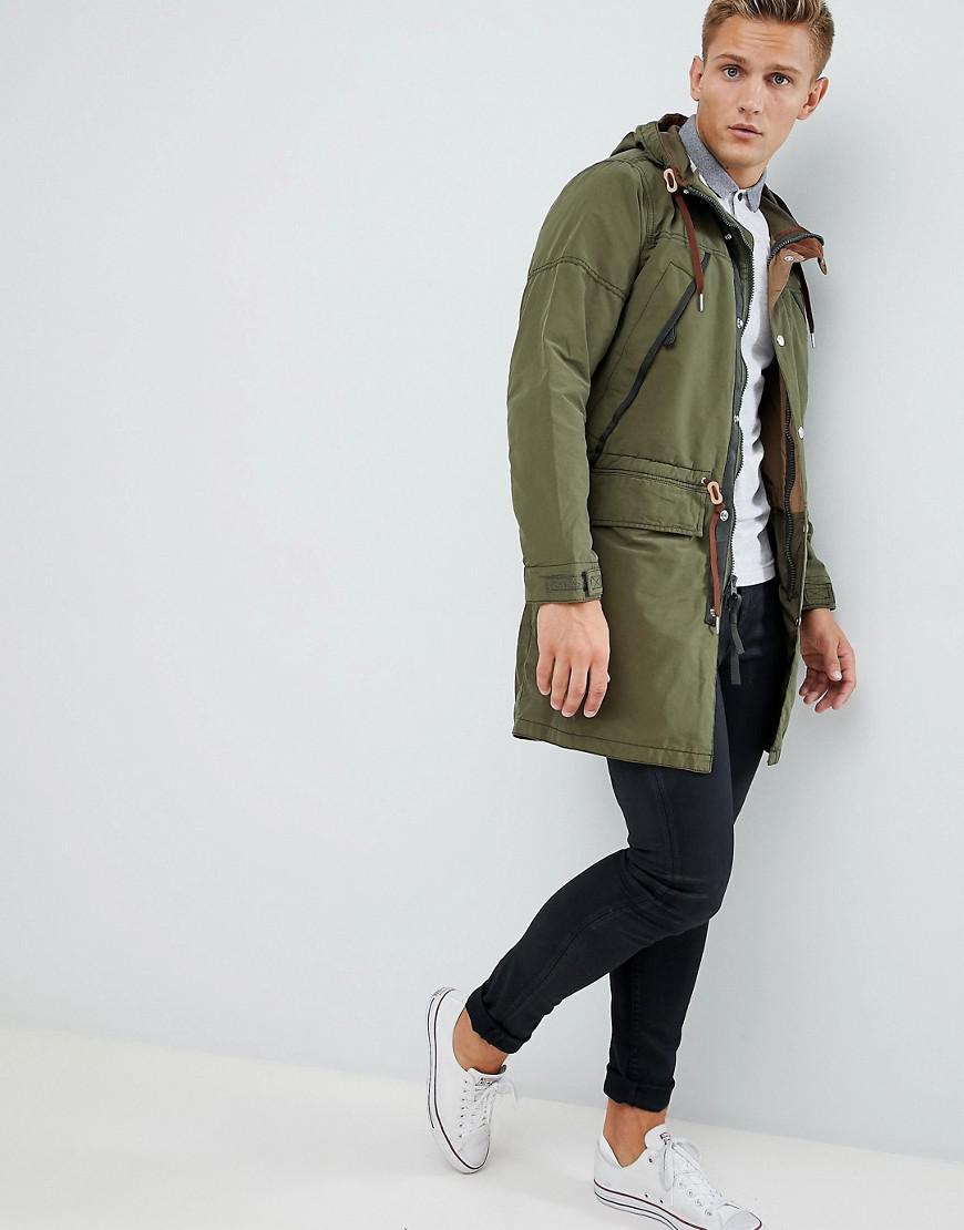 & Fitch Lightweight Hooded Parka In Khaki in Green for Men