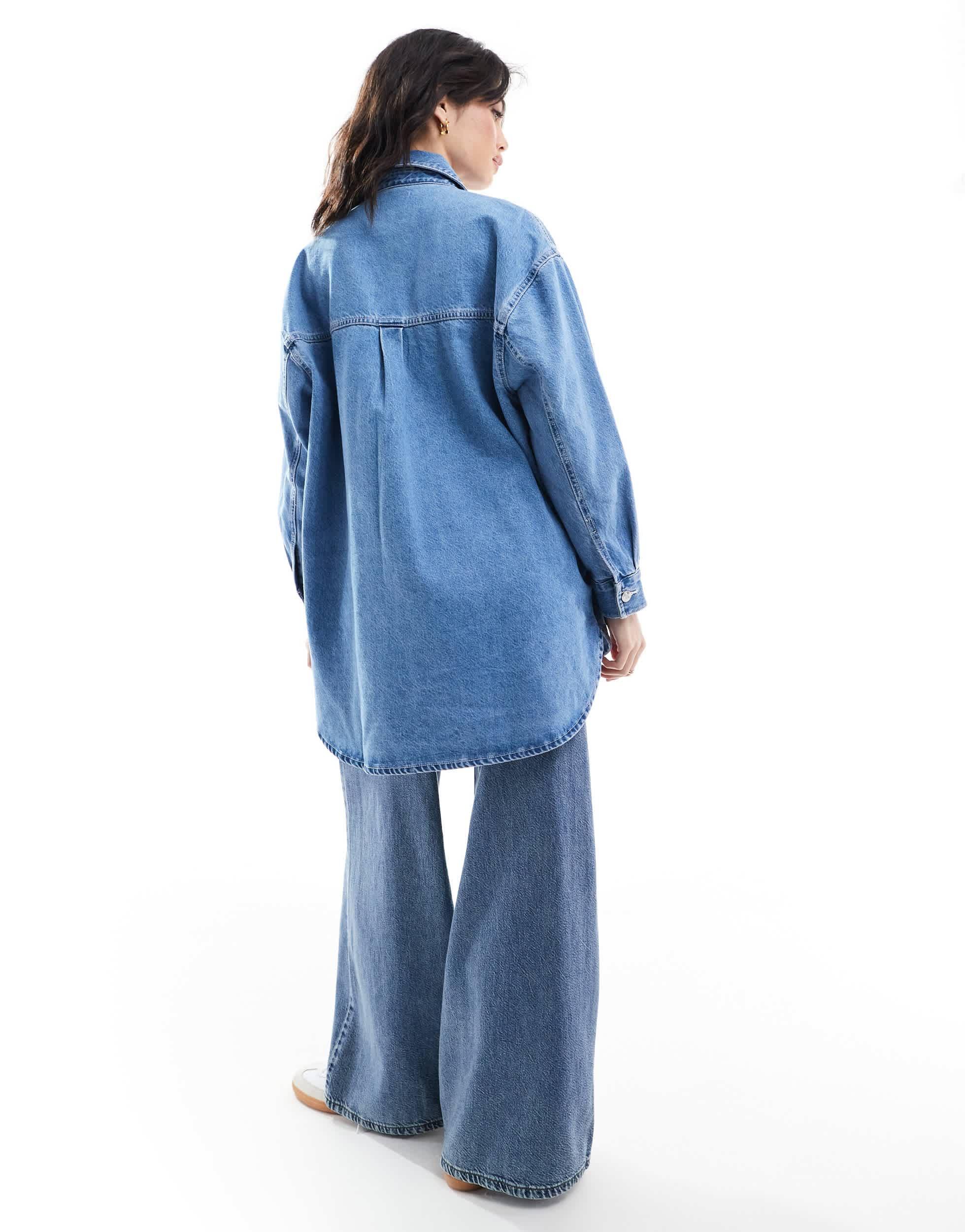 Jeans Femme Veste En Jean Longue Bershka Chemise En Jean Oversize