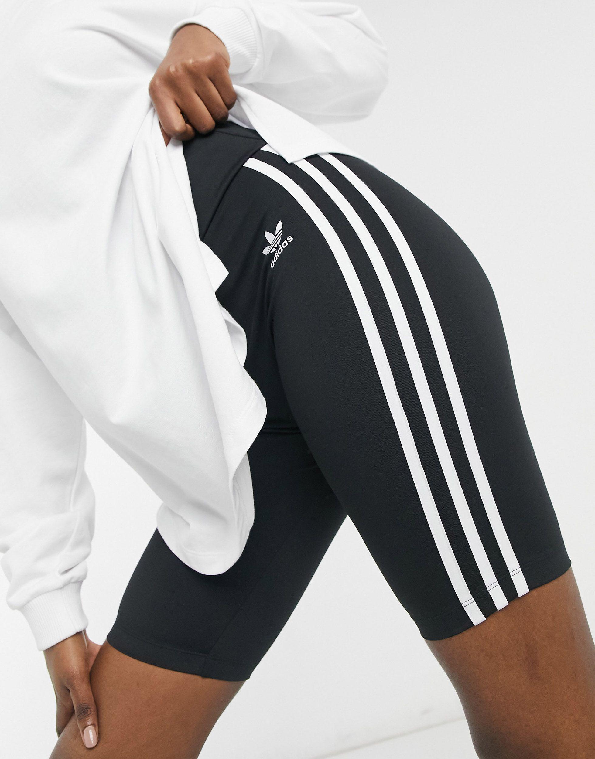 adidas Originals Adicolor High Waisted Three Stripe Logo legging Shorts in  Black | Lyst
