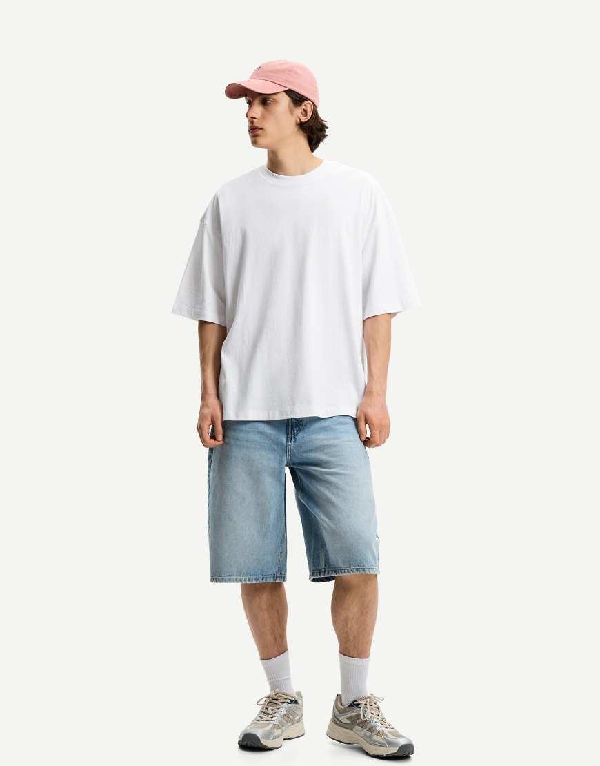 T-Shirt Oversize Bianca A Maniche Corte da Uomo di Bershka in