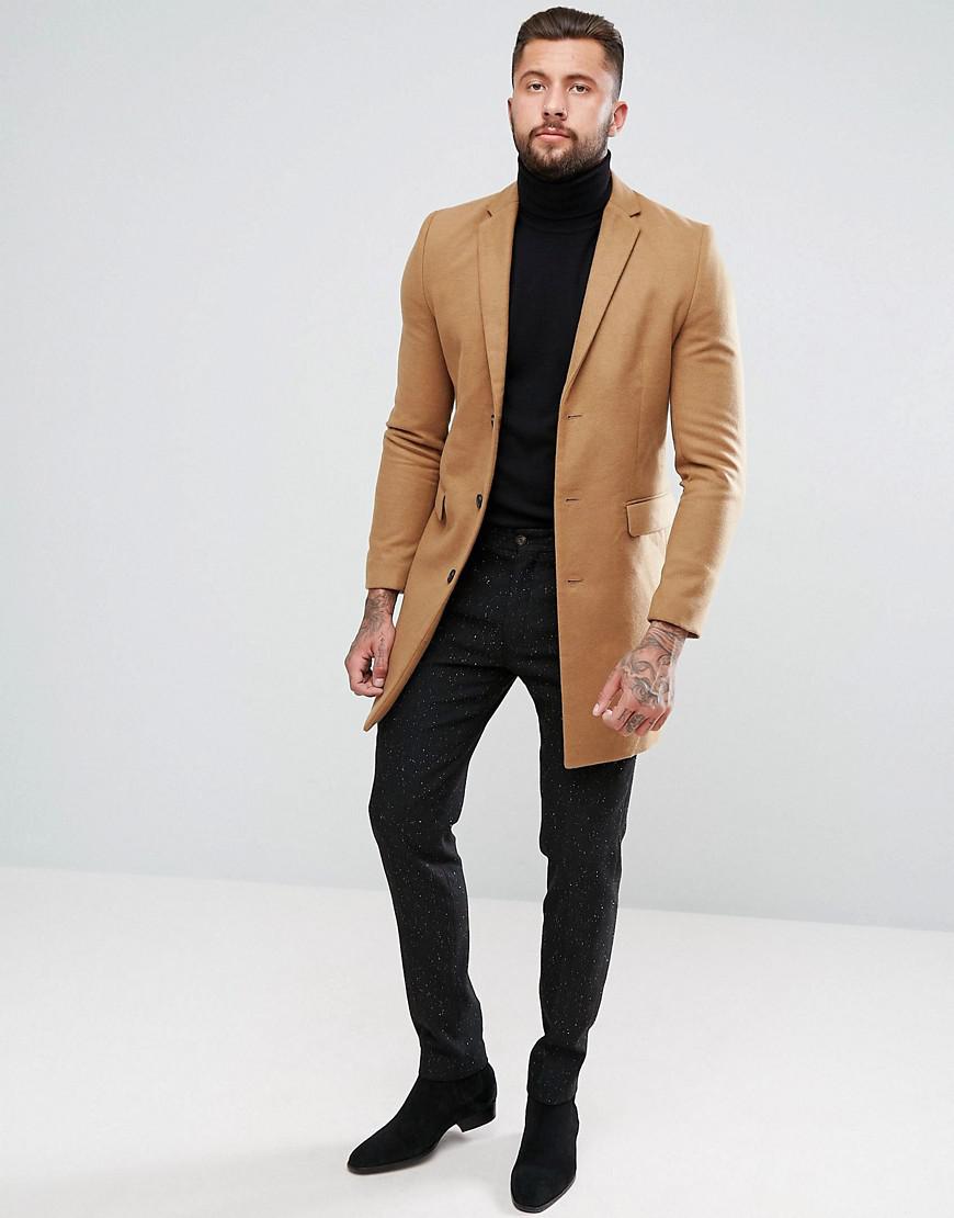 New Look Single Breasted Overcoat In Camel for Men - Lyst