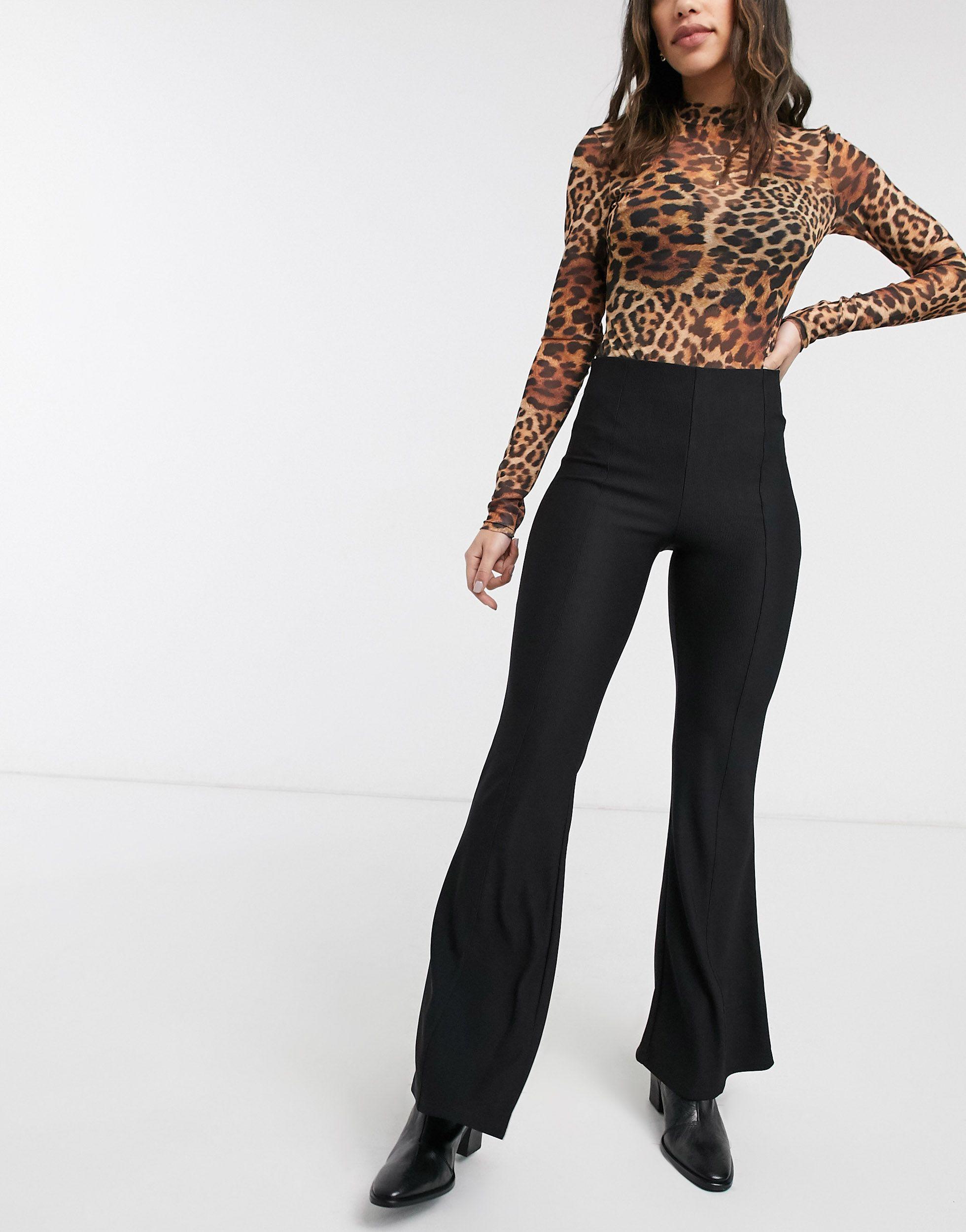 Bershka Flared Pants With Seam Detail in Black - Lyst