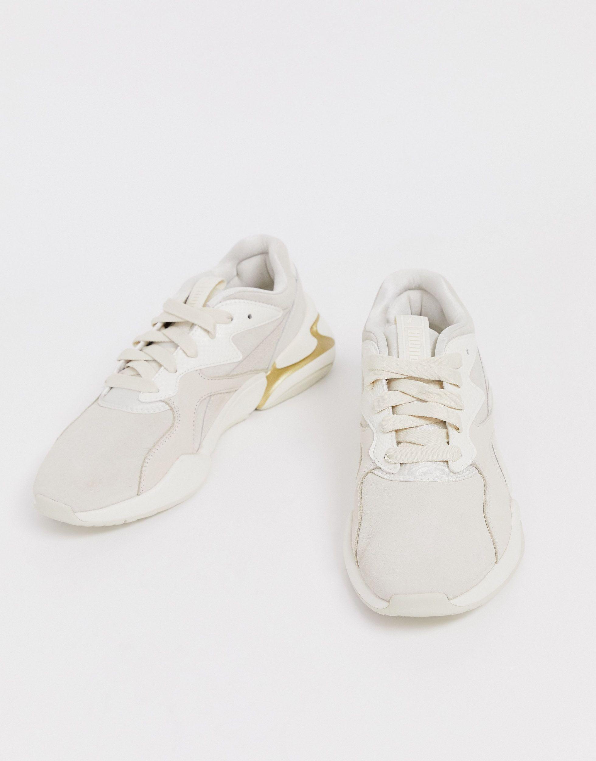 puma nova pastel grunge trainers in beige