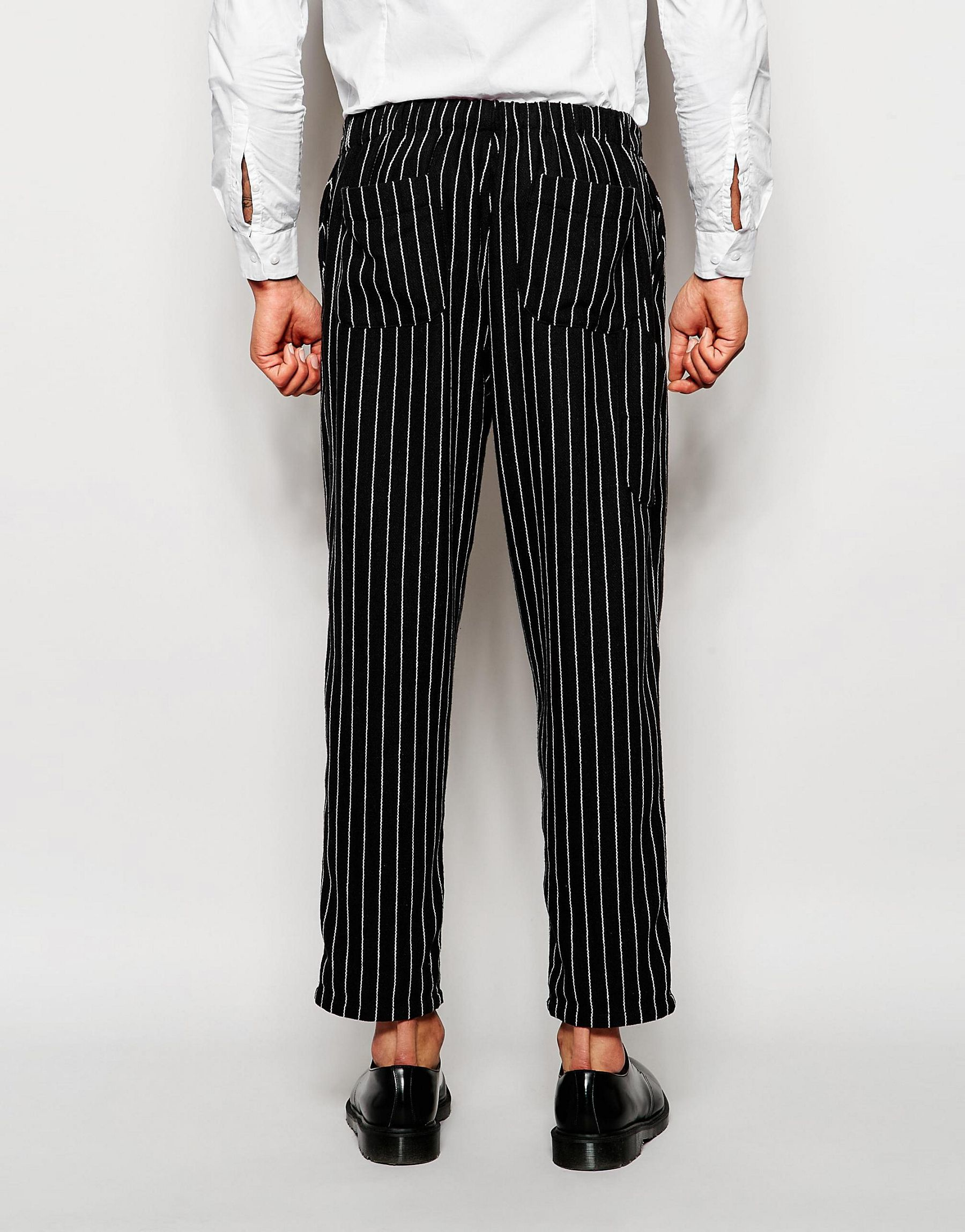 Lyst - Asos Wide Leg Trousers In Pinstripe Black in Black for Men