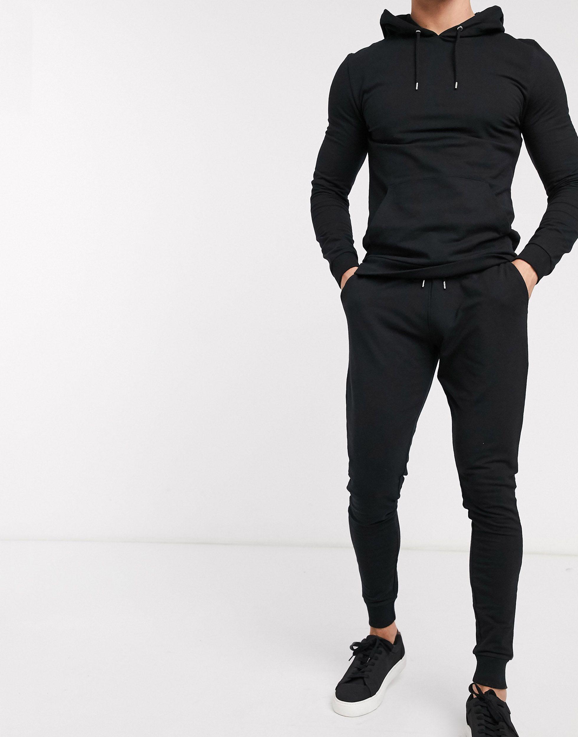 ASOS Denim Muscle Tracksuit With Hoodie & Extreme Super Skinny joggers in  Black for Men - Lyst