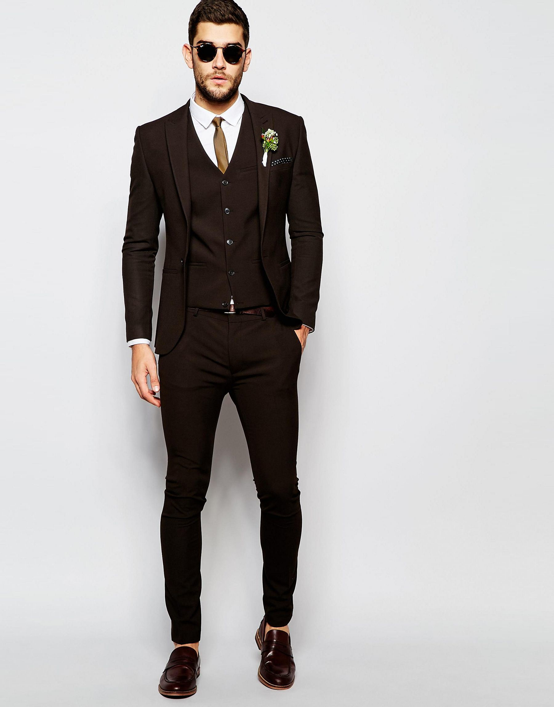 ASOS Synthetic Wedding Super Skinny Suit Jacket In Brown for Men - Lyst