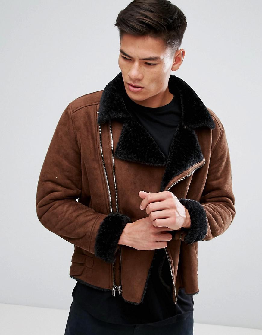 faux shearling biker jacket