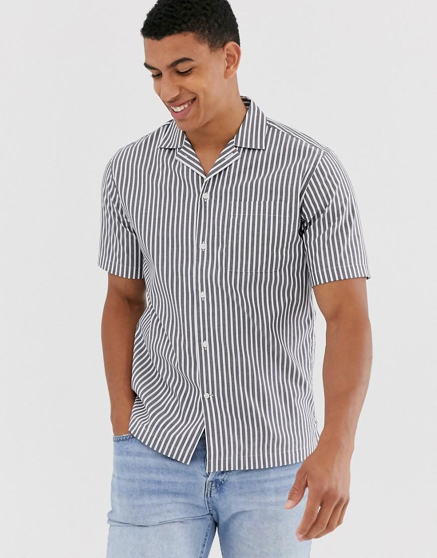 Jack & Jones Denim Premium Stripe Revere Collar Short Sleeve Shirt In ...